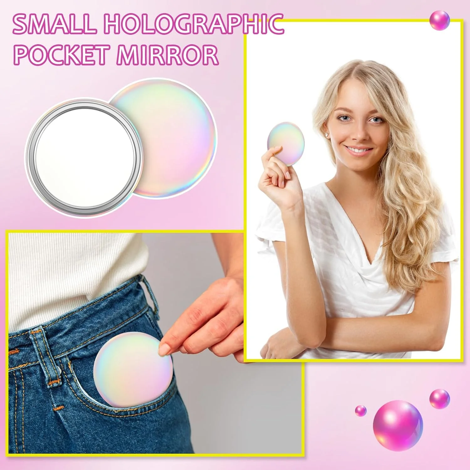 آینه جیبی فشرده کانکلی، 12 عددی، 7 سانتی متری، هدیه عمده، آینه کوچک هولوگرافی رنگین کمانی گرد برای کیف پول، پرکننده های کیف هدیه، لوازم مهمانی دخترانه، مسافرت روزانه