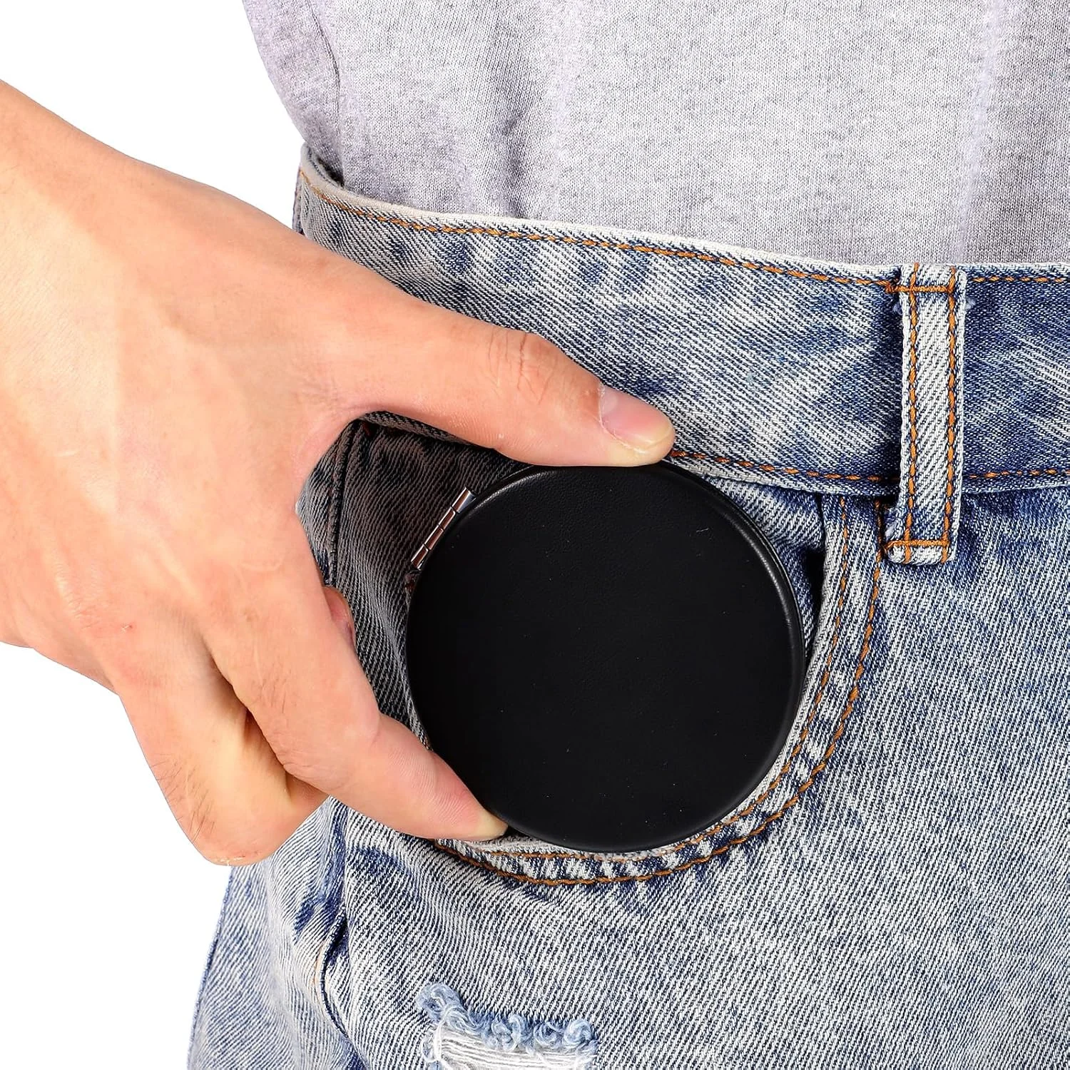 آینه جیبی Qulkws، 2 عدد، قطر 7.1 سانتی متر، با بزرگنمایی 1x/3x، چرم PU، آینه آرایشی دو طرفه کوچک، آینه های فشرده برای کیف دستی، آینه های آرایشی گرد مسافرتی برای جیب