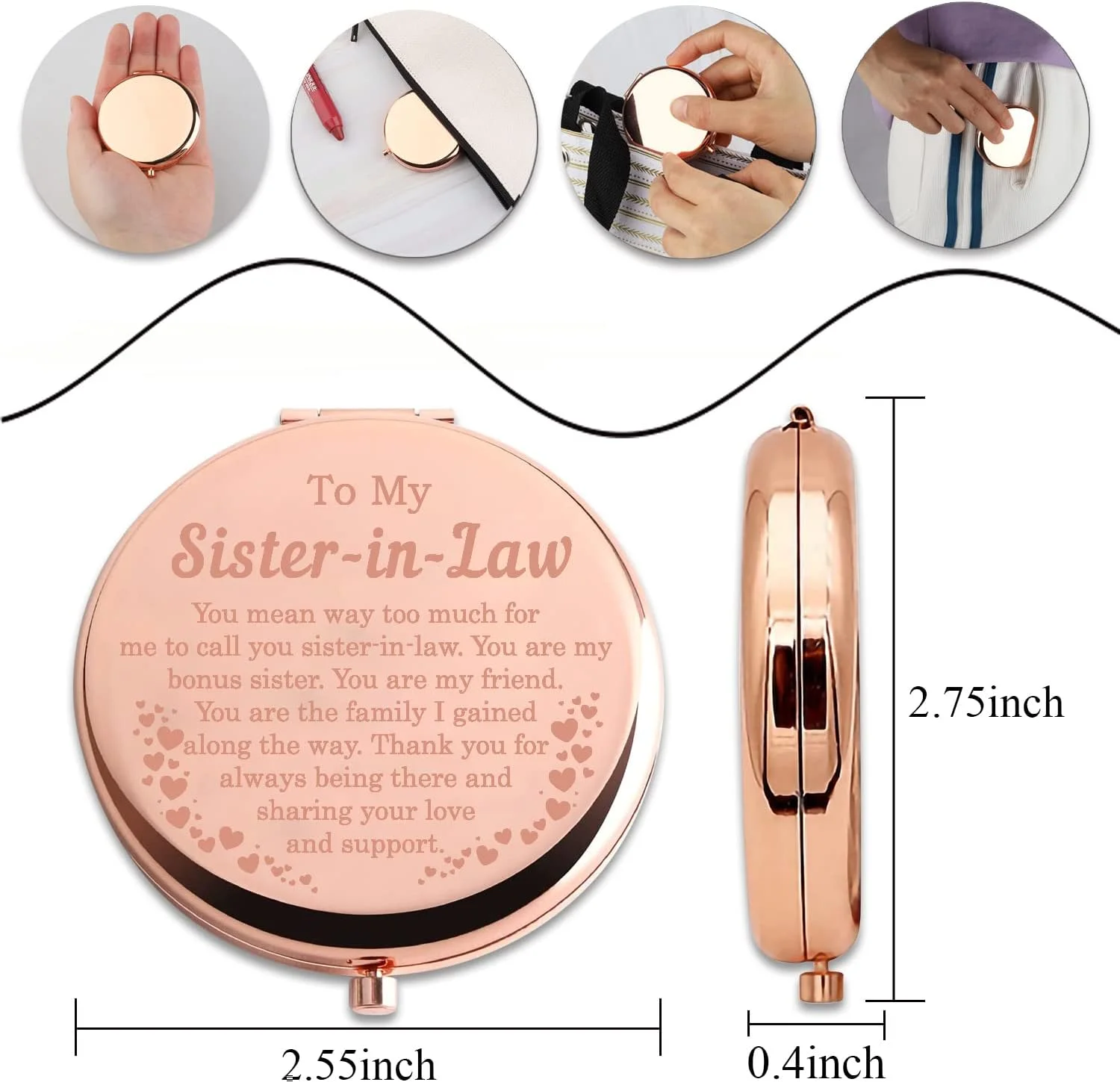 آینه جیبی جمع و جور PLITI برای خواهر شوهر، هدیه ای برای خواهر ناتنی، هدیه ای الهام بخش به خواهر شوهر (خواهر شوهر CMrg U)