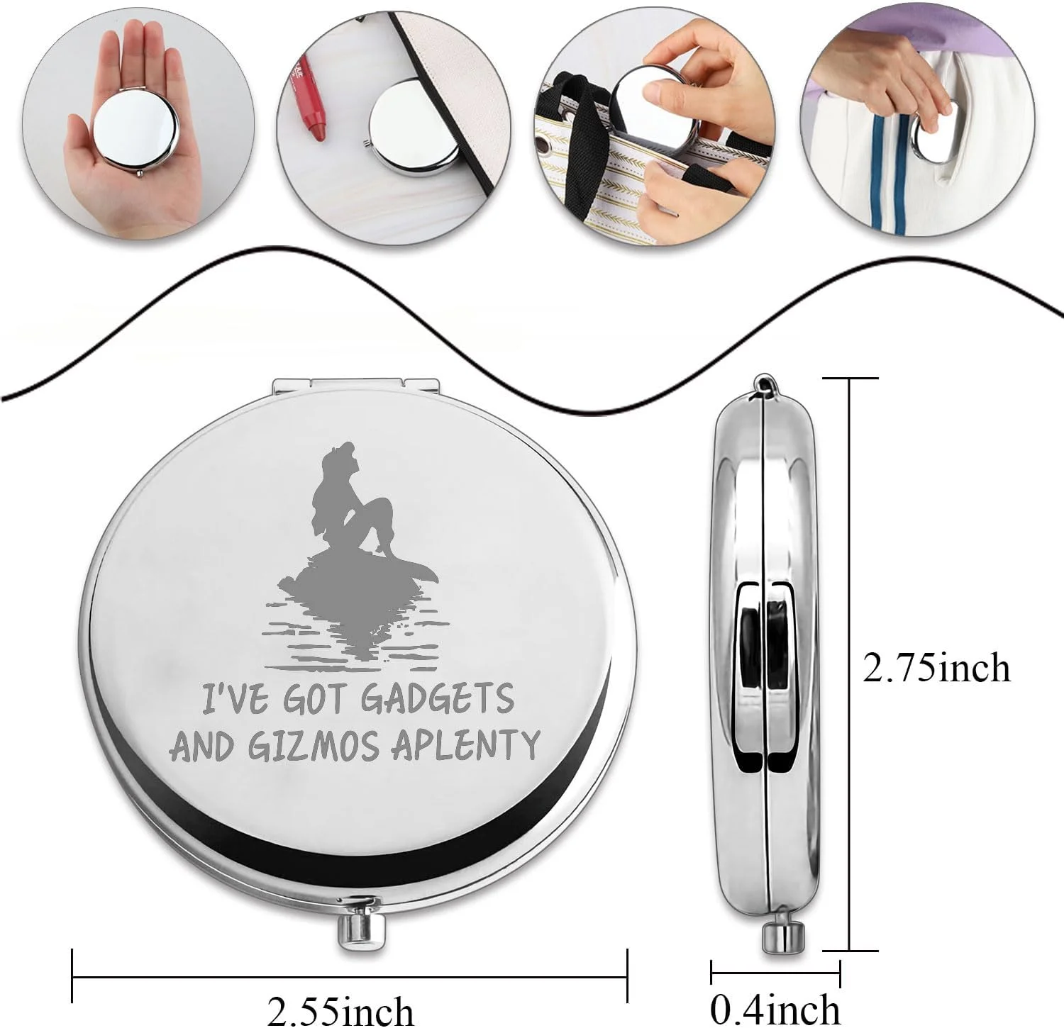 آینه جیبی تاشو پری دریایی PLITI، هدیه ای الهام گرفته از افسانه ها، طرح وسایل و ابزار فراوان، مناسب برای دوستداران ساحل (Gizmos Aplenty CM U) آینه جیبی تاشو پری دریایی PLITI، هدیه ای الهام گرفته از افسانه ها، طرح وسایل و ابزار فراوان، مناسب برای دوستداران ساحل (Gizmos Aplenty CM U)