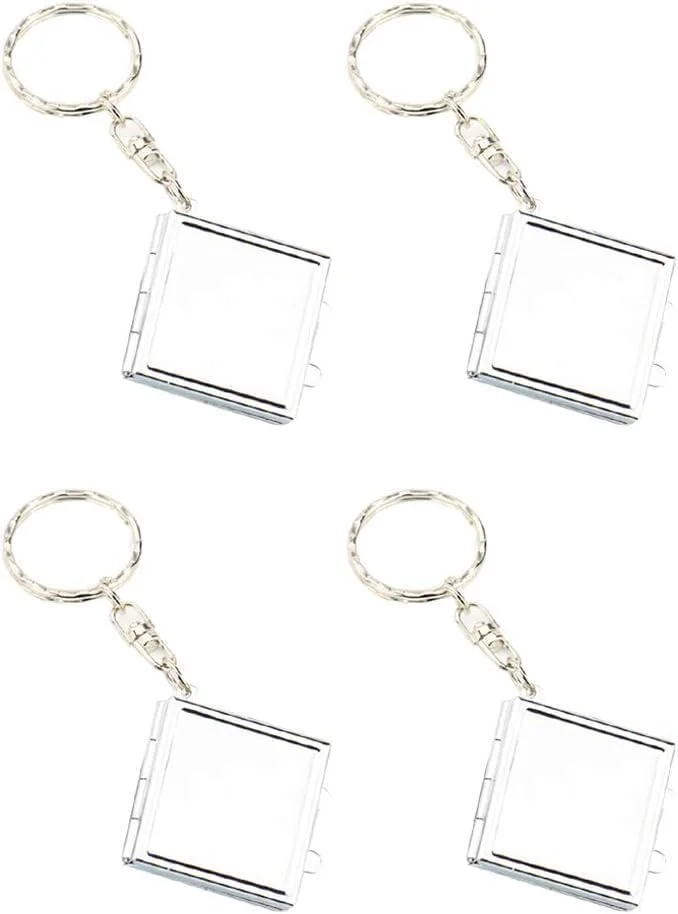 آینه تاشو فلزی مربع قابل حمل PurYupearl، 4 عدد، آینه جیبی مسافرتی کوچک با جاکلیدی، آینه های مربع جمع و جور و مسافرتی