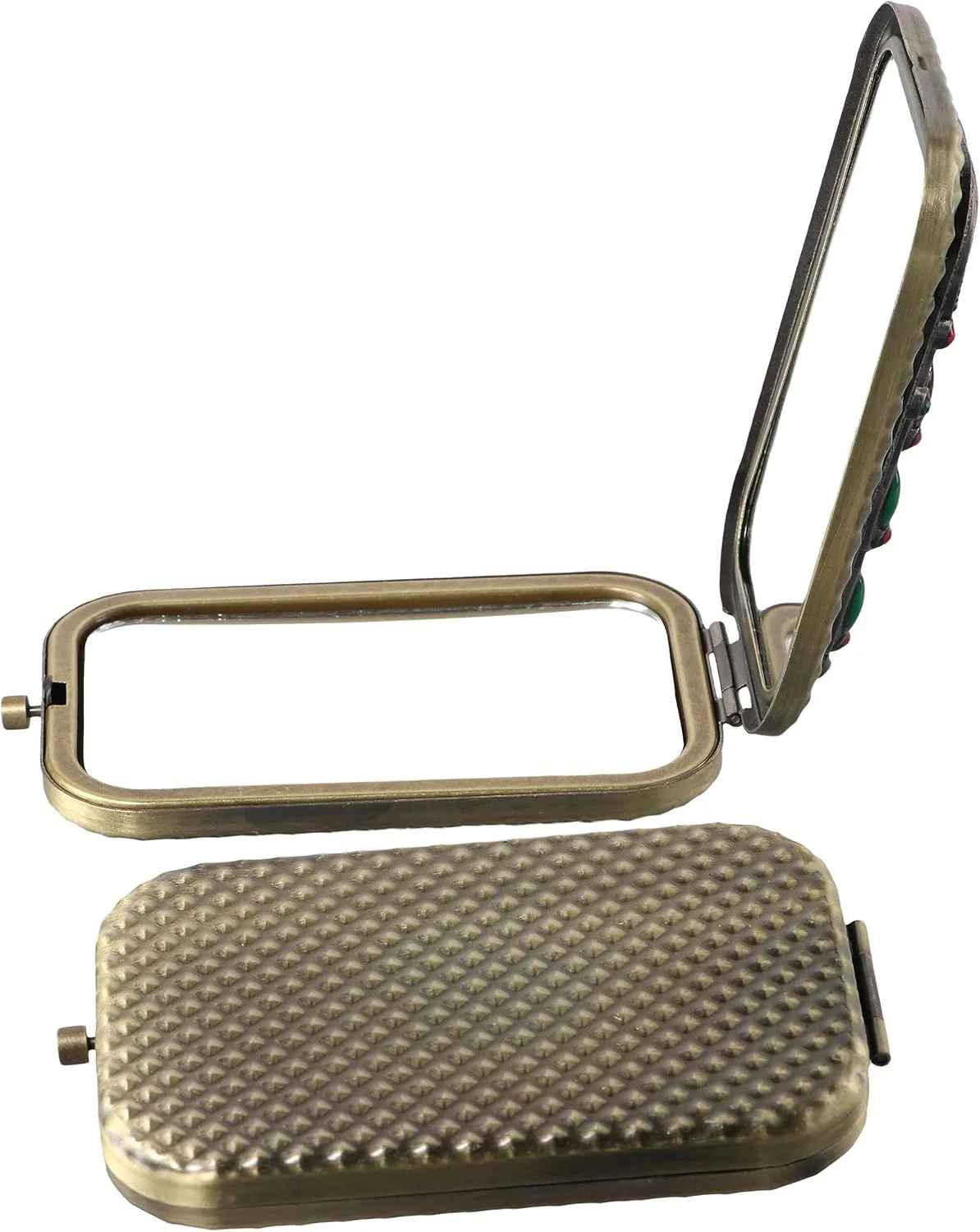 آینه جیبی کوچک تاشو دو عددی Pokinge، آینه آرایشی فلزی طاووسی یکپارچهسازی با سیستم عامل تاشو دو طرفه قابل حمل با بزرگنمایی 2 برابر برای مسافرت