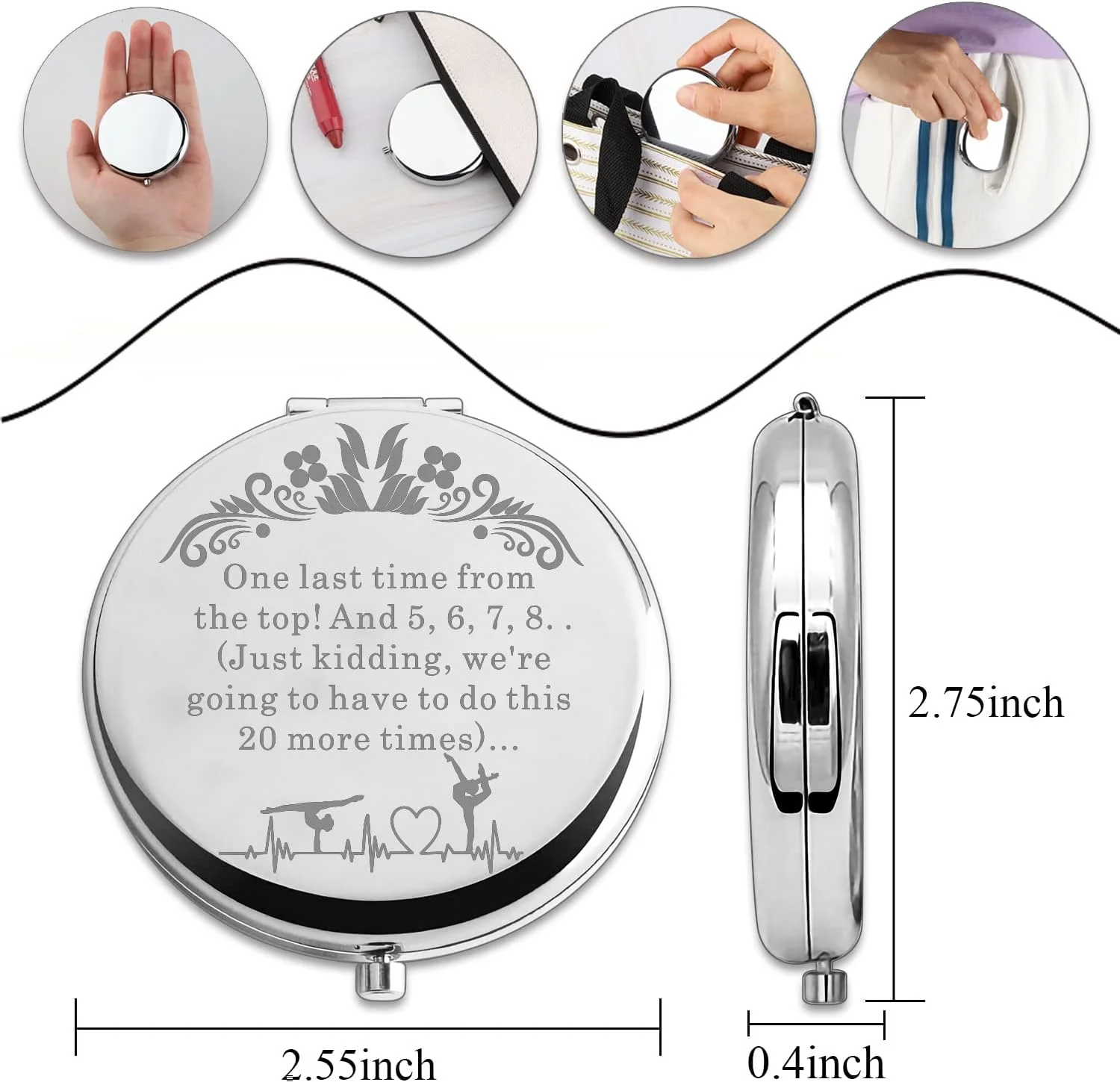 آینه جیبی جمع و جور PLITI برای معلم رقص، هدیه قدردانی از مربی رقص و آینه جیبی الهام بخش برای رقصنده (One Last time CM)