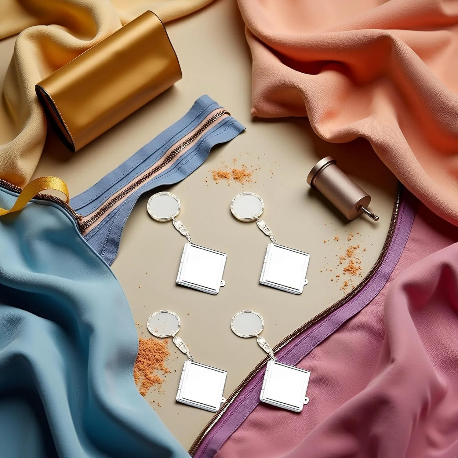 آینه تاشو فلزی مربع قابل حمل PurYupearl، 4 عدد، آینه جیبی مسافرتی کوچک با جاکلیدی، آینه های مربع جمع و جور و مسافرتی