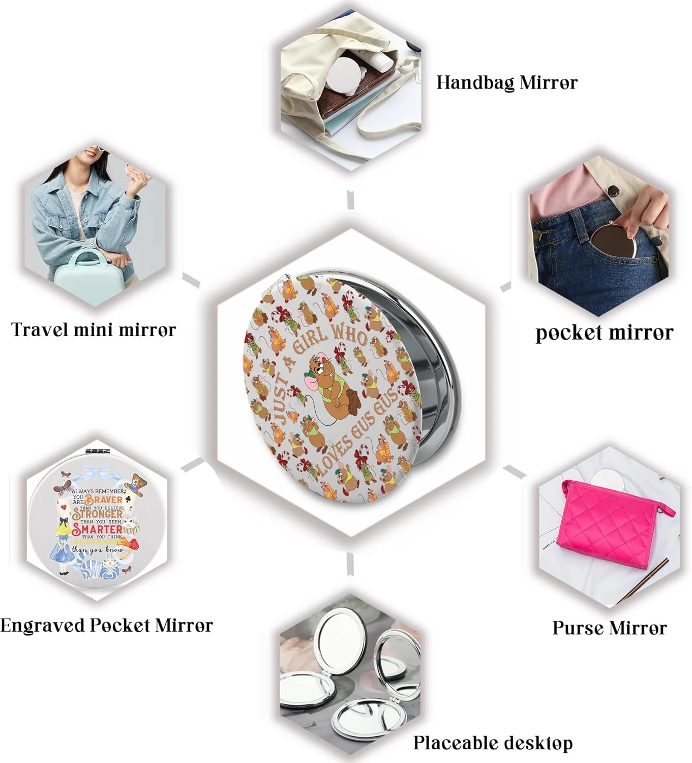 آینه آرایشی جیبی PLITI Gus Gus Gifts با الهام از سیندرلا، هدیه ای برای طرفداران گاس گاس (زنی که عاشق گاس گاس است)