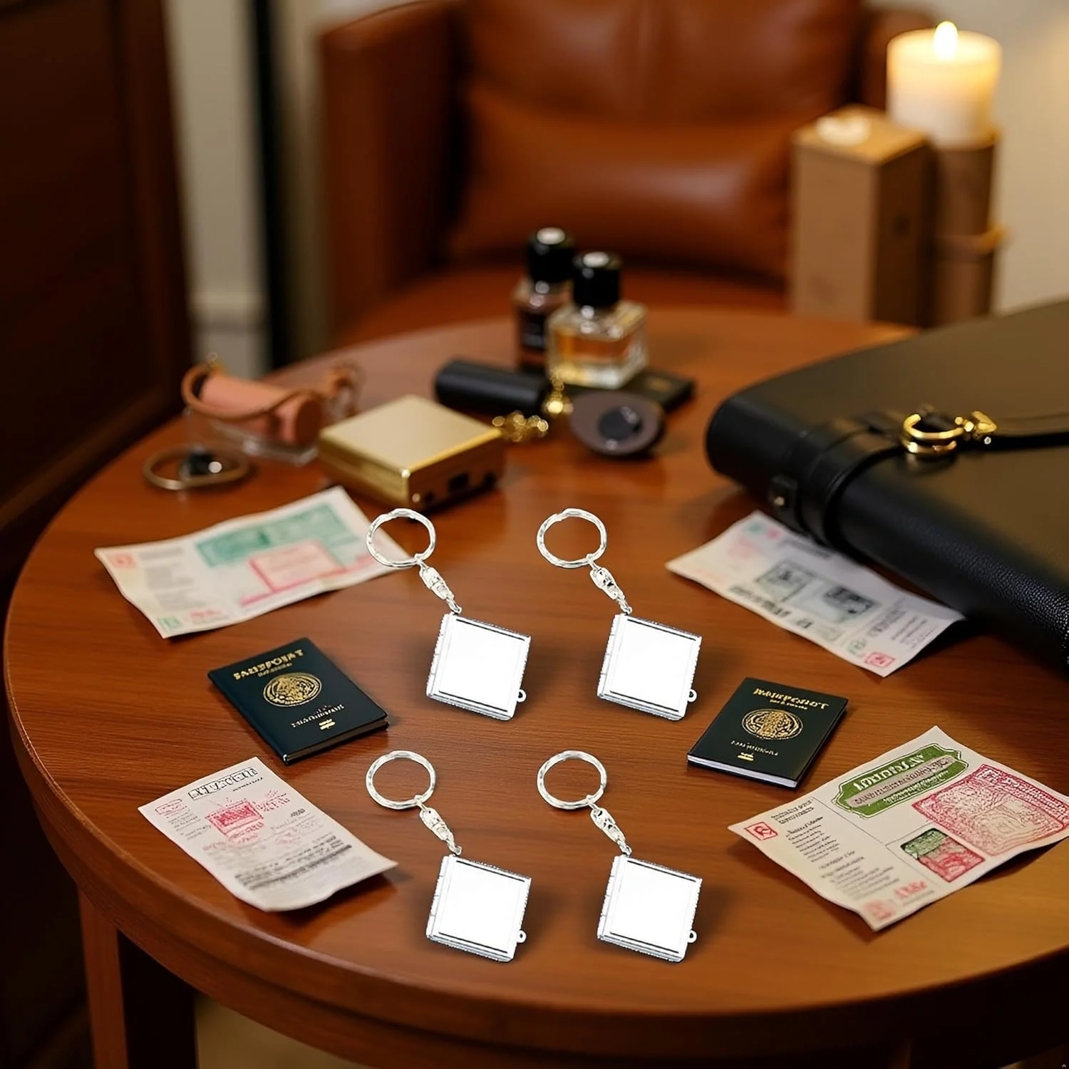 آینه تاشو فلزی مربع قابل حمل PurYupearl، 4 عدد، آینه جیبی مسافرتی کوچک با جاکلیدی، آینه های مربع جمع و جور و مسافرتی