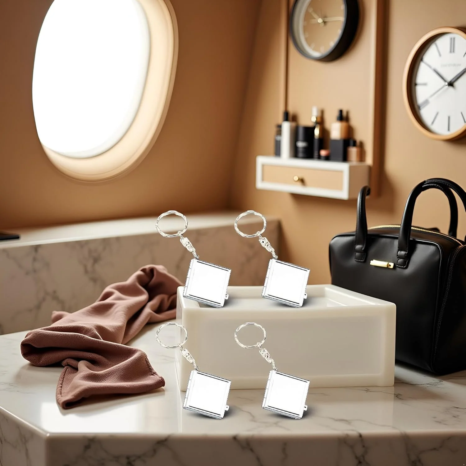 آینه تاشو فلزی مربع قابل حمل PurYupearl، 4 عدد، آینه جیبی مسافرتی کوچک با جاکلیدی، آینه های مربع جمع و جور و مسافرتی