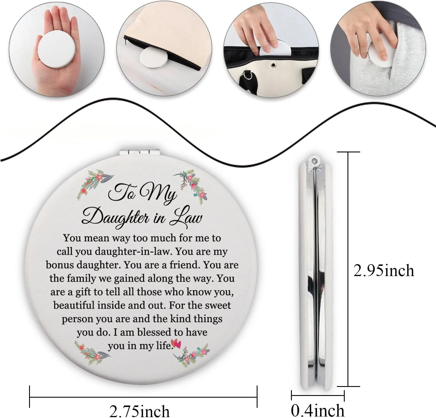 آینه جیبی چرمی PLITI هدیه عروس به عروس، آینه آرایشی تاشو از طرف مادرشوهر و پدرشوهر (Daughter in Law LCM) آینه جیبی چرمی PLITI هدیه عروس به عروس، آینه آرایشی تاشو از طرف مادرشوهر و پدرشوهر (Daughter in Law LCM)