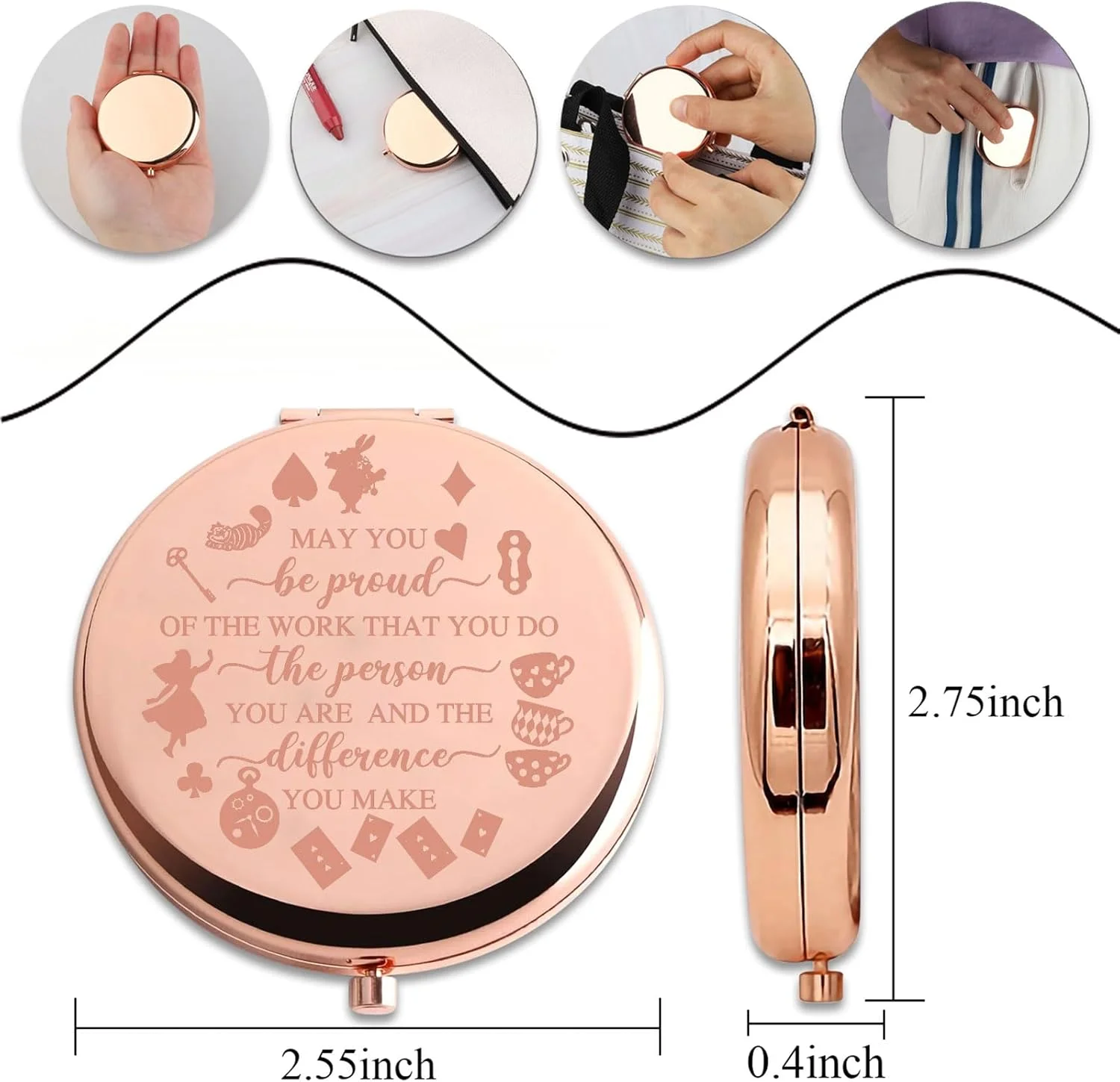 آینه جیبی تاشو طرح آلیس در سرزمین عجایب - هدیه ای خاص و به یاد ماندنی