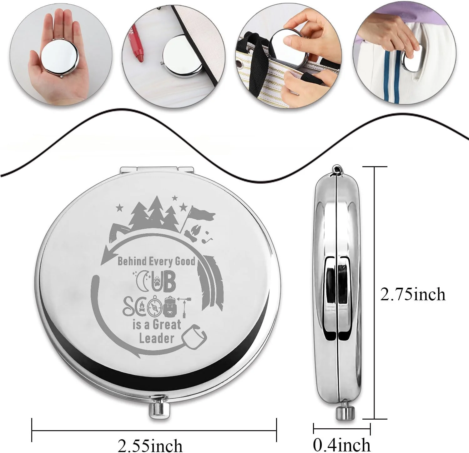 آینه جیبی تاشو PLITI طرح پیشاهنگ و رهبر، مناسب هدیه