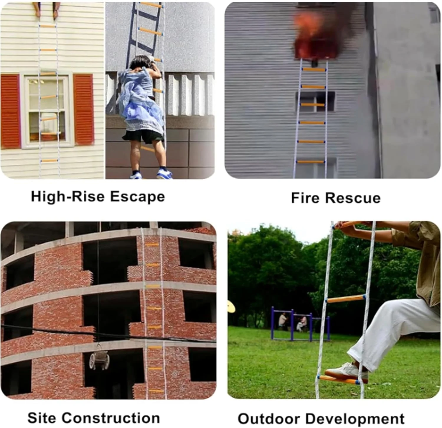 نردبان فرار اضطراری از آتش، نردبان ایمنی، نردبان فرار از آتش برای سقف شیبدار، نردبان طنابی آتش نشانی قابل حمل / 8 متر / 26 فوت (98 فوت / 30 متر)