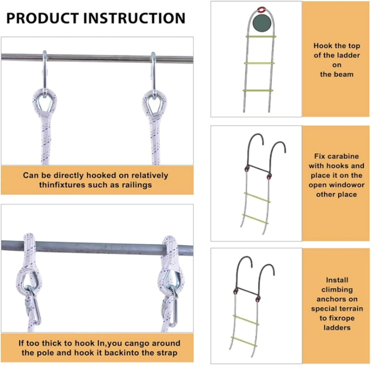 نردبان فرار اضطراری از آتش، نردبان ایمنی، نردبان فرار از آتش برای سقف شیبدار، نردبان طنابی آتش نشانی قابل حمل / 8 متر / 26 فوت (98 فوت / 30 متر)