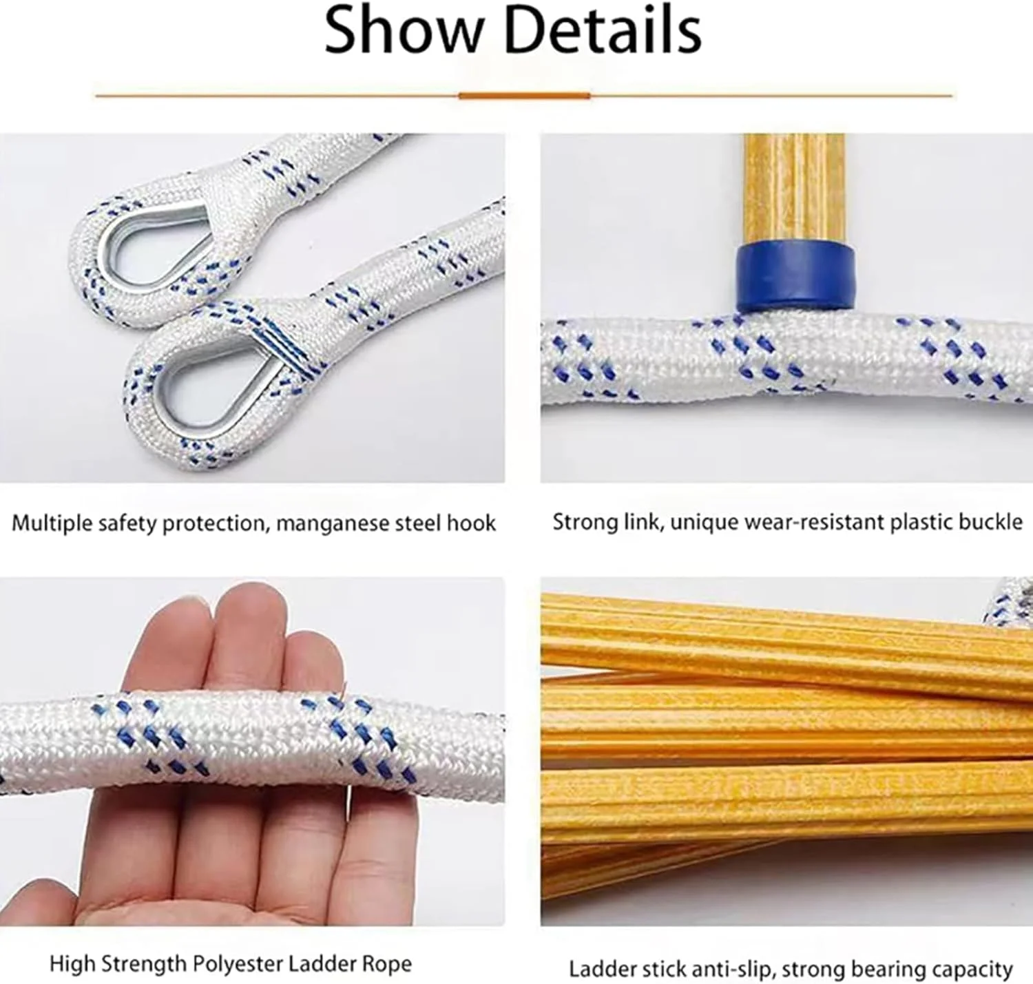 نردبان طنابی فرار اضطراری فضای باز، نردبان ایمنی، نردبان آتش نشانی برای سقف شیب دار، نردبان طنابی آتش نشانی قابل حمل (45 متر)