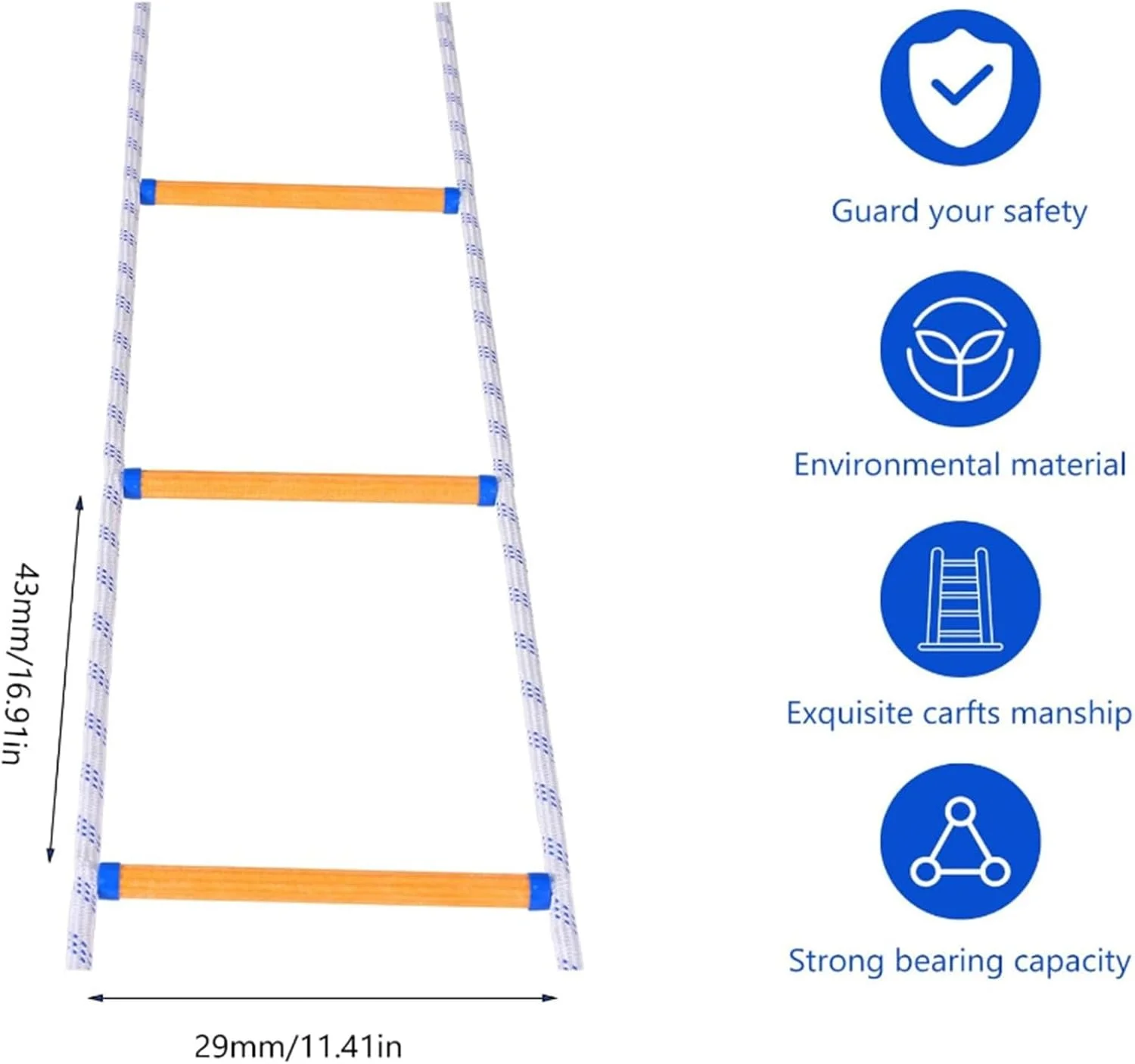 نردبان فرار اضطراری آتش نشانی، نردبان طنابی ایمنی مقاوم در برابر شعله، نردبان ایمنی، نردبان طنابی فرار اضطراری، نردبان های فرار آتش نشانی ایمنی بالکن با 2 قلاب (40 متر)