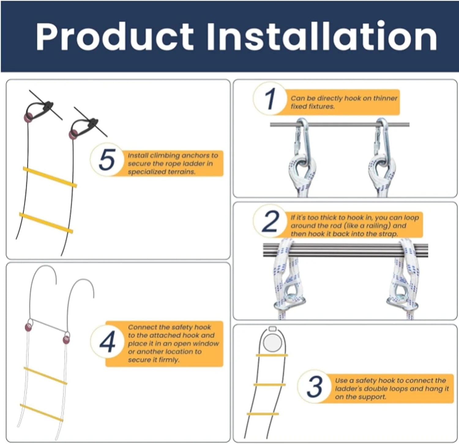 نردبان فرار اضطراری آتش نشانی، نردبان طنابی ایمنی مقاوم در برابر شعله، نردبان ایمنی، نردبان طنابی فرار اضطراری، نردبان های فرار آتش نشانی ایمنی بالکن با 2 قلاب (40 متر)