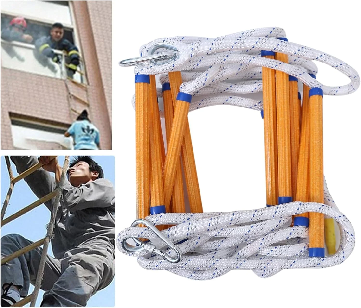 نردبان ایمنی آتش نشانی Gevvnss به طول 5 متر، نردبان طنابی اضطراری آتش نشانی با کارابین، نردبان ایمنی آتش نشانی با ظرفیت بار 300 کیلوگرم، نردبان نجات برای نجات ساختمان های دو طبقه