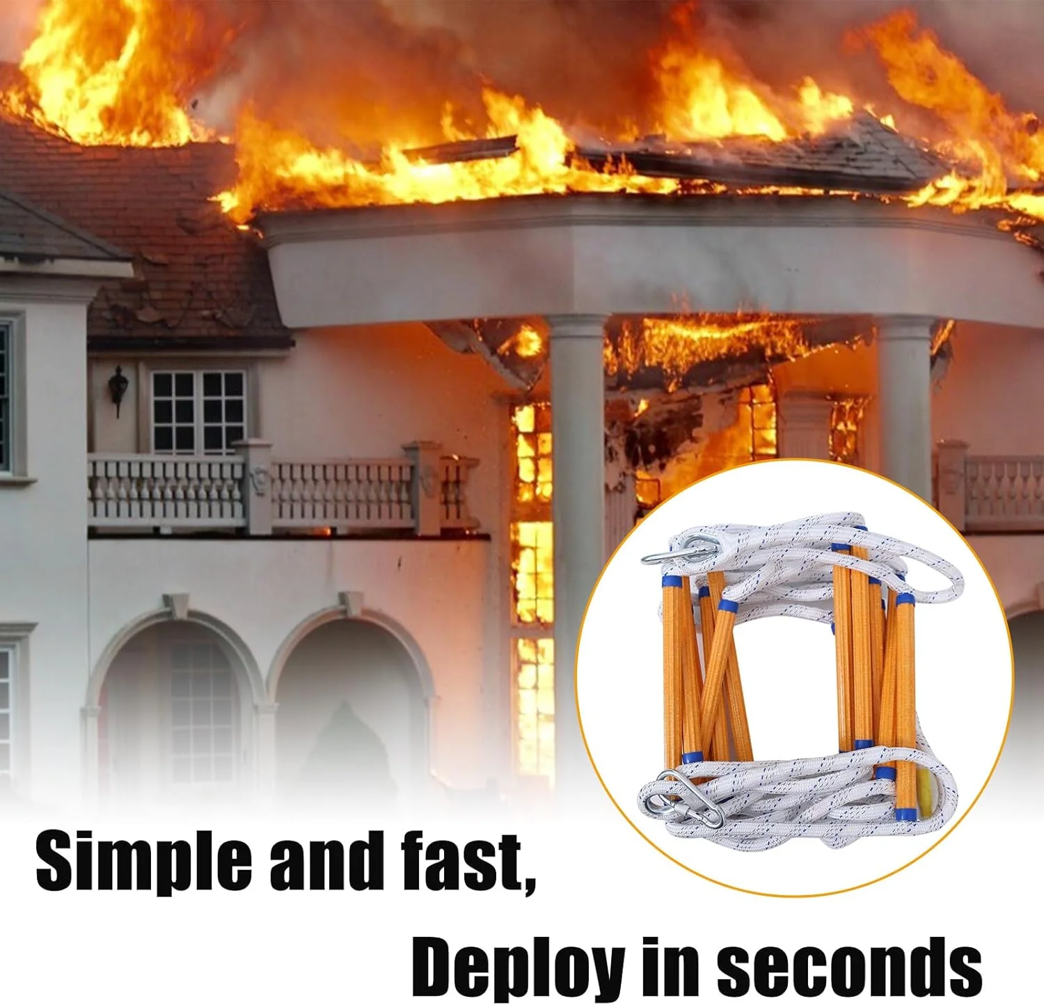 نردبان ایمنی آتش نشانی Gevvnss به طول 5 متر، نردبان طنابی اضطراری آتش نشانی با کارابین، نردبان ایمنی آتش نشانی با ظرفیت بار 300 کیلوگرم، نردبان نجات برای نجات ساختمان های دو طبقه