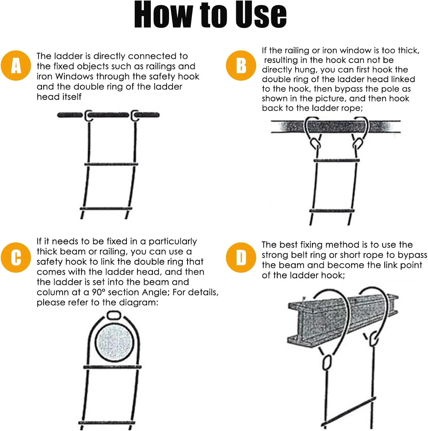 نردبان ایمنی آتش نشانی Gevvnss به طول 5 متر، نردبان طنابی اضطراری آتش نشانی با کارابین، نردبان ایمنی آتش نشانی با ظرفیت بار 300 کیلوگرم، نردبان نجات برای نجات ساختمان های دو طبقه
