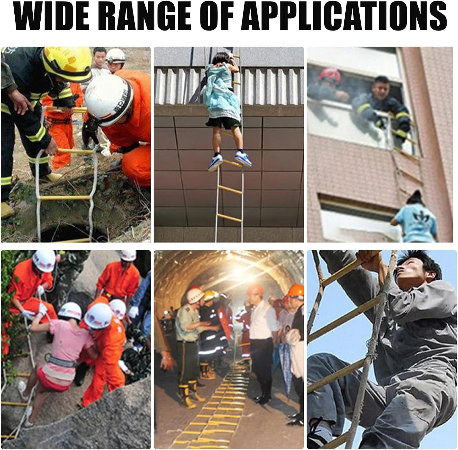 نردبان ایمنی آتش نشانی Gevvnss به طول 5 متر، نردبان طنابی اضطراری آتش نشانی با کارابین، نردبان ایمنی آتش نشانی با ظرفیت بار 300 کیلوگرم، نردبان نجات برای نجات ساختمان های دو طبقه