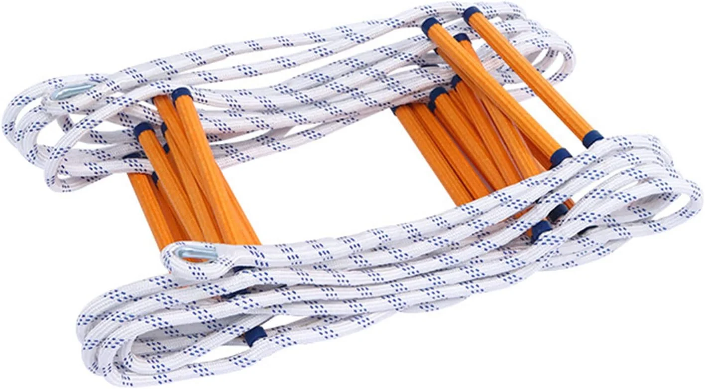 نردبان طنابی فرار اضطراری آتش نشانی، نردبان ایمنی آتش نشانی مقاوم در برابر شعله با کارابین، مقاوم در برابر آب و هوا با قلاب های فنری، برای استقرار سریع در آتش سوزی، ظرفیت وزن تا 1133 کیلوگرم، 40 متر