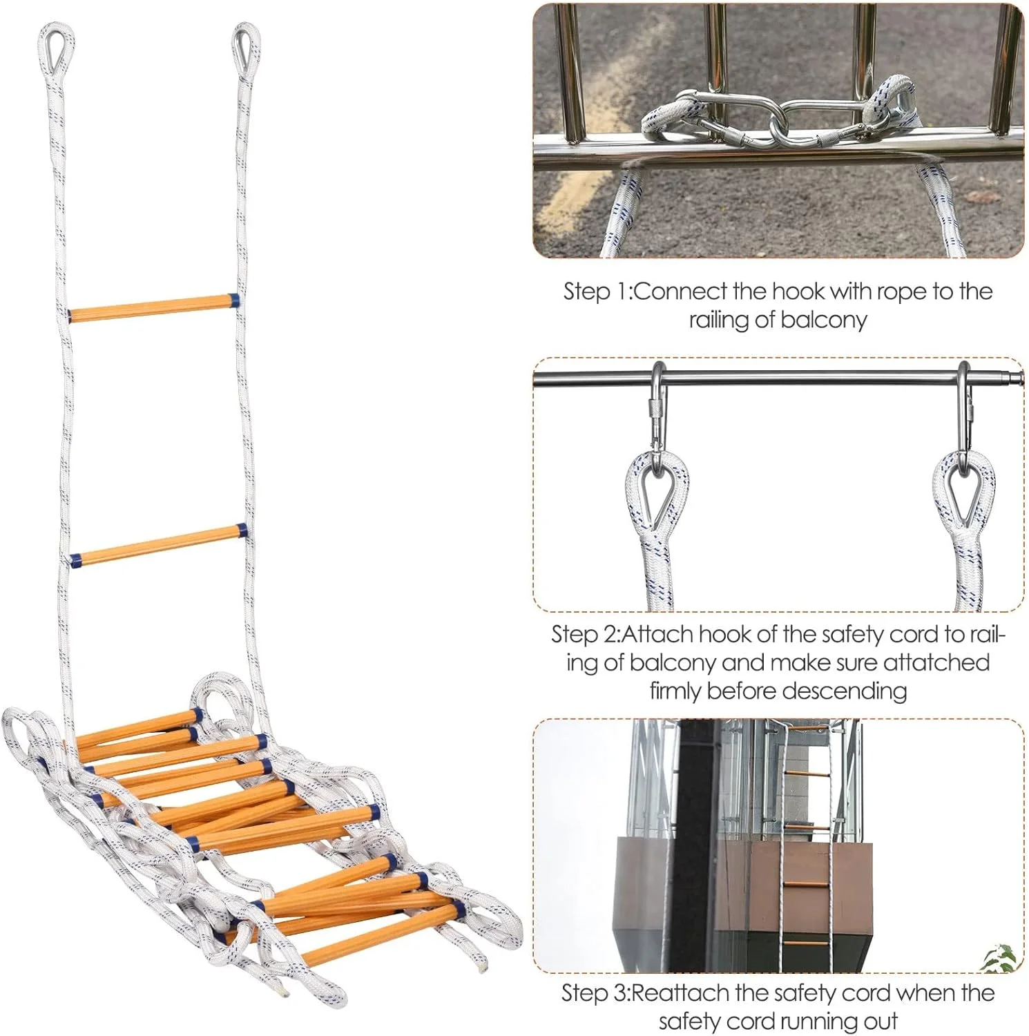 نردبان طنابی فرار اضطراری آتش نشانی، نردبان ایمنی آتش نشانی مقاوم در برابر شعله با کارابین، مقاوم در برابر آب و هوا با قلاب های فنری، برای استقرار سریع در آتش سوزی، ظرفیت وزن تا 1133 کیلوگرم، 40 متر نردبان طنابی فرار اضطراری آتش نشانی، نردبان ایمنی آتش نشانی مقاوم در برابر شعله با کارابین، مقاوم در برابر آب و هوا با قلاب های فنری، برای استقرار سریع در آتش سوزی، ظرفیت وزن تا 1133 کیلوگرم، 40 متر