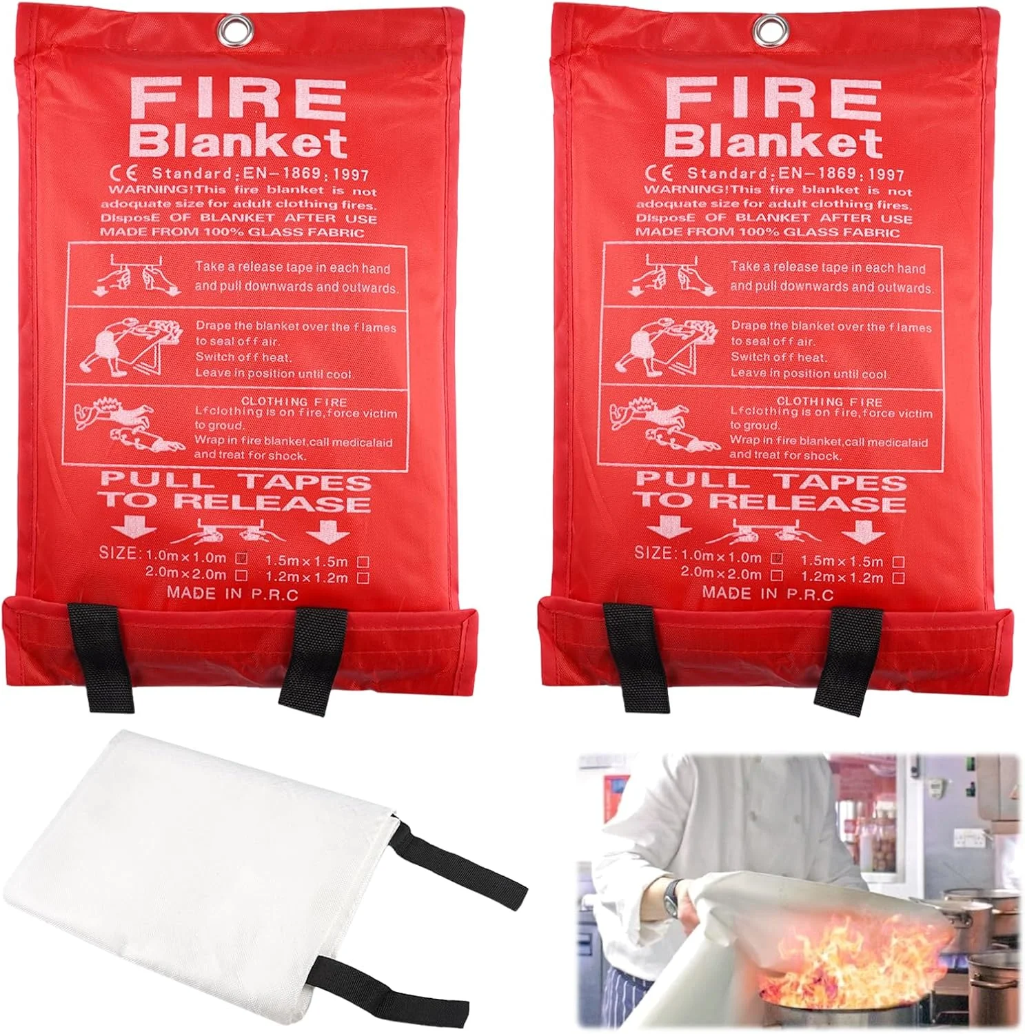 بسته 2 عددی پتو آتش نشانی، 100 x 100 سانتی متر، پتو آتش نشانی، پتو آتش نشانی برای خانه، پتو محافظت در برابر آتش فایبرگلاس، ایمنی، پتو آتش نشانی برای آتش سوزی های چربی