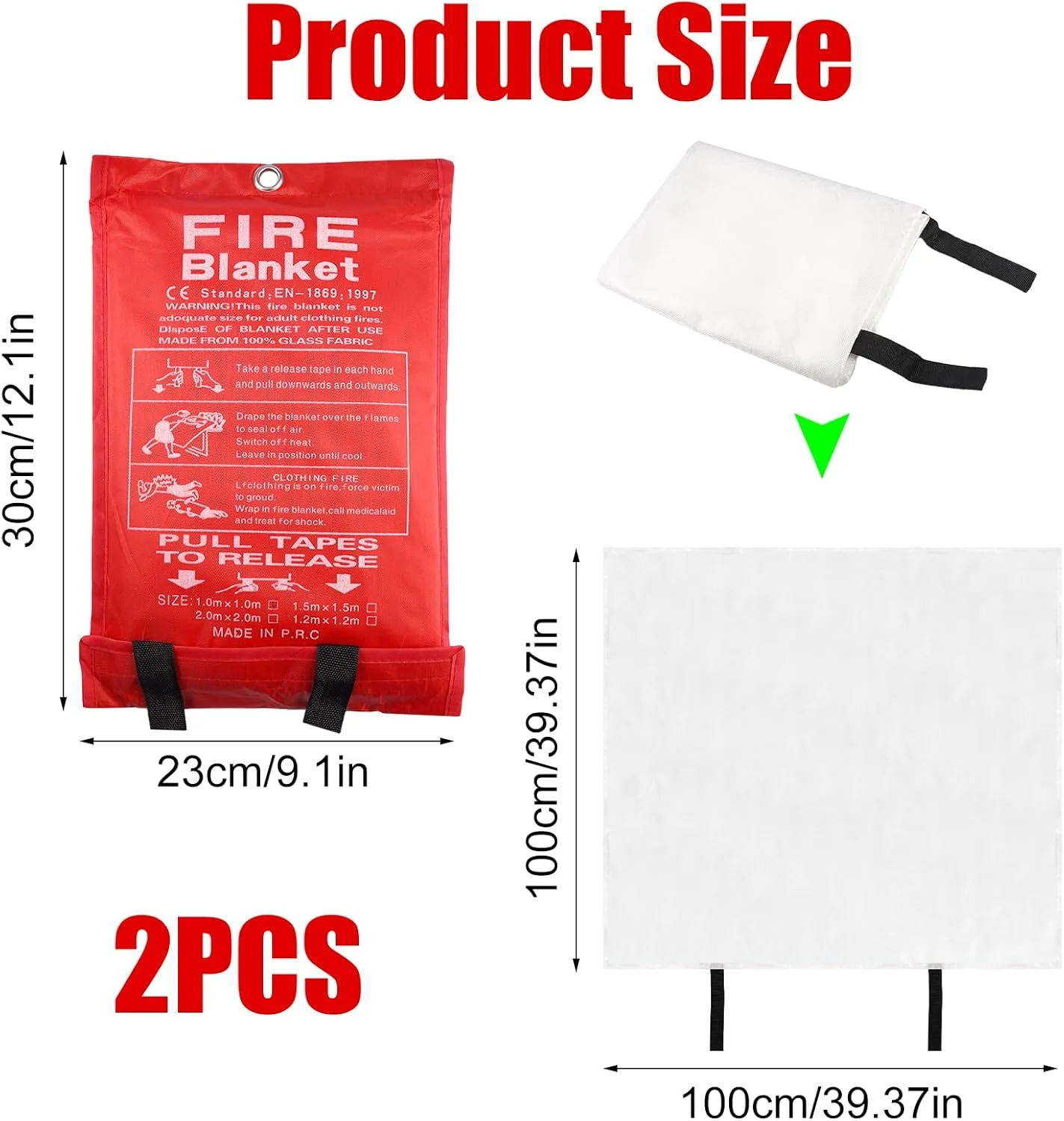 بسته 2 عددی پتو آتش نشانی، 100 x 100 سانتی متر، پتو آتش نشانی، پتو آتش نشانی برای خانه، پتو محافظت در برابر آتش فایبرگلاس، ایمنی، پتو آتش نشانی برای آتش سوزی های چربی