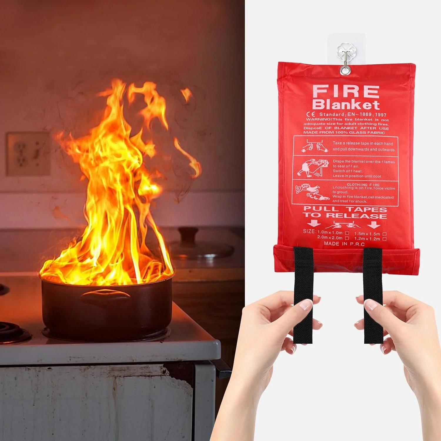 بسته 2 عددی پتو آتش نشانی، 100 x 100 سانتی متر، پتو آتش نشانی، پتو آتش نشانی برای خانه، پتو محافظت در برابر آتش فایبرگلاس، ایمنی، پتو آتش نشانی برای آتش سوزی های چربی