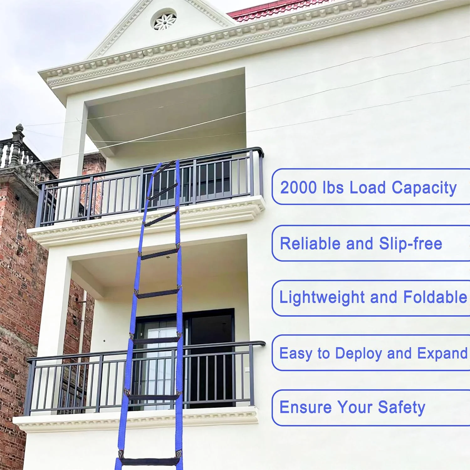 نردبان فرار از آتش 5 متری - طناب ایمنی اضطراری برای خانه های 2-3 طبقه، نردبان قابل استفاده مجدد برای پنجره/بالکن، فرار سریع و بادوام