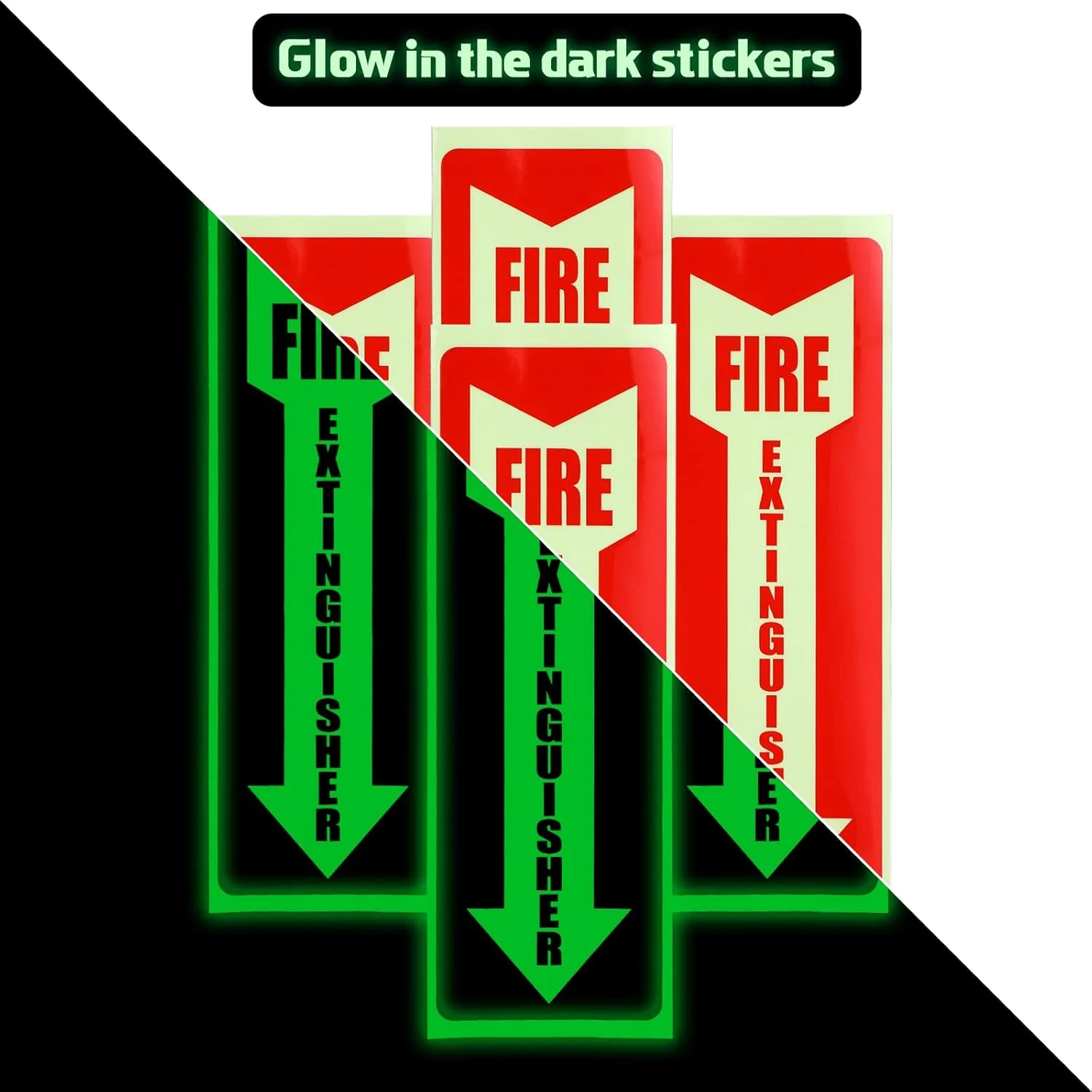 ست 12 عددی پایه نگهدارنده کپسول آتش نشانی و علامت هشدار چسبی - 6 قلاب دیواری، 6 استیکر ایمنی شب تاب - براکت جهانی برای انواع مختلف