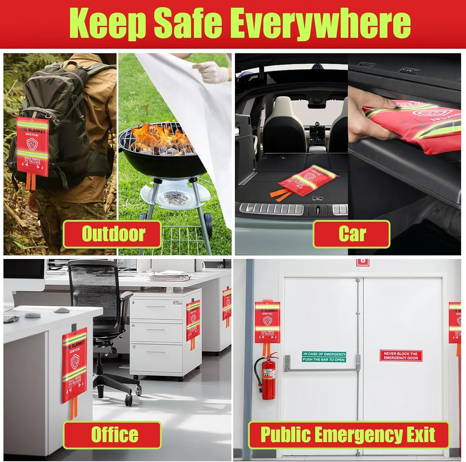 پتو اطفاء حریق JOIKYCAI با حلقه، ایمنی آشپزخانه اداری، پتو آتش نشانی خانگی، پتو آتش نشانی اضطراری قابل نصب روی دیوار 1