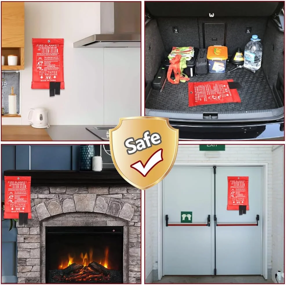 پتو اطفاء حریق، پتو آتش نشانی 1 متر در 1 متر برای خانه، پتو ایمنی فایبرگلاس، پتو آشپزخانه برای شومینه، باربیکیو، ماشین، کمپینگ، گاراژ