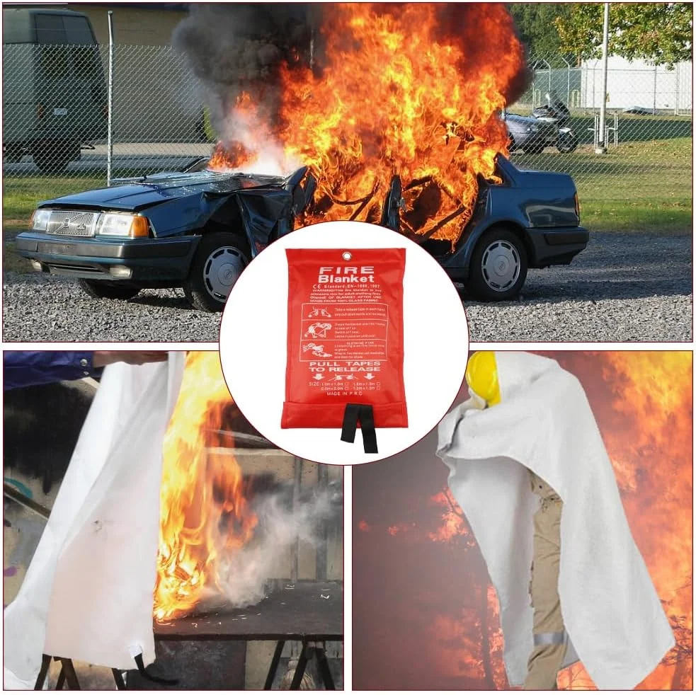 پتو اطفاء حریق، پتو آتش نشانی 1 متر در 1 متر برای خانه، پتو ایمنی فایبرگلاس، پتو آشپزخانه برای شومینه، باربیکیو، ماشین، کمپینگ، گاراژ