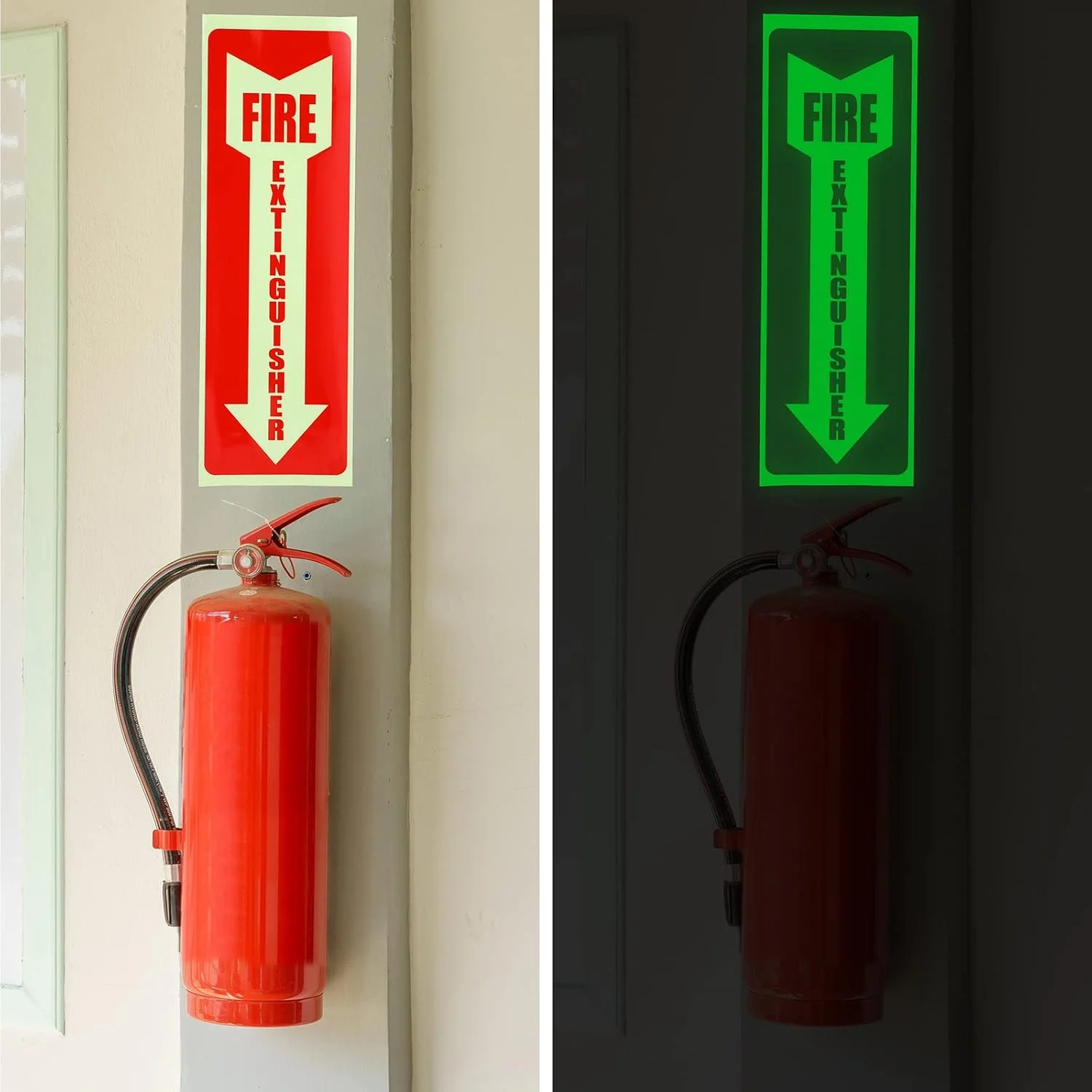 ست 12 عددی پایه نگهدارنده کپسول آتش نشانی و علامت هشدار چسبی - 6 قلاب دیواری، 6 استیکر ایمنی شب تاب - براکت جهانی برای انواع مختلف