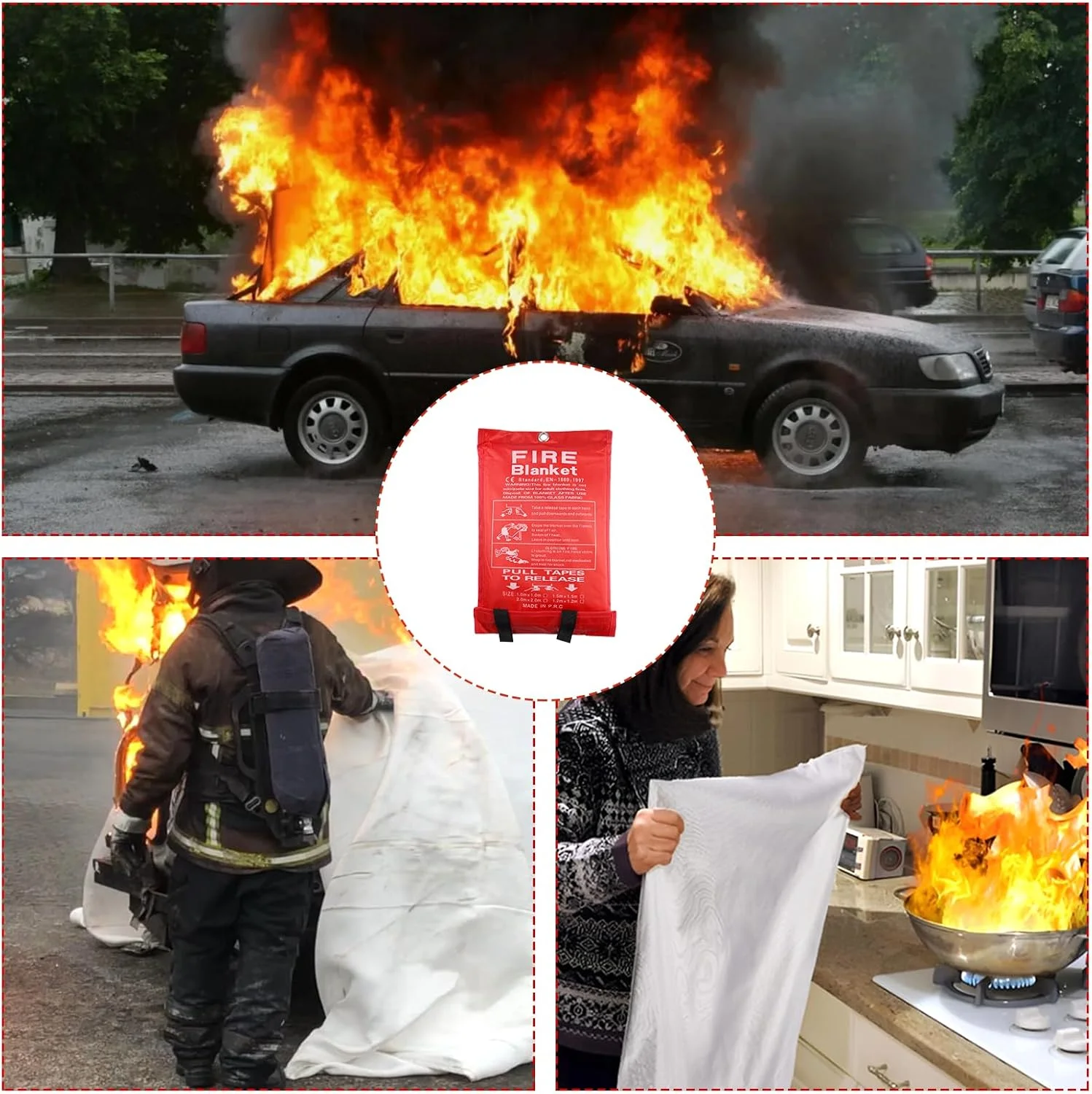 بسته 2 عددی پتو آتش نشانی، 100 x 100 سانتی متر، پتو آتش نشانی، پتو آتش نشانی برای خانه، پتو محافظت در برابر آتش فایبرگلاس، ایمنی، پتو آتش نشانی برای آتش سوزی های چربی
