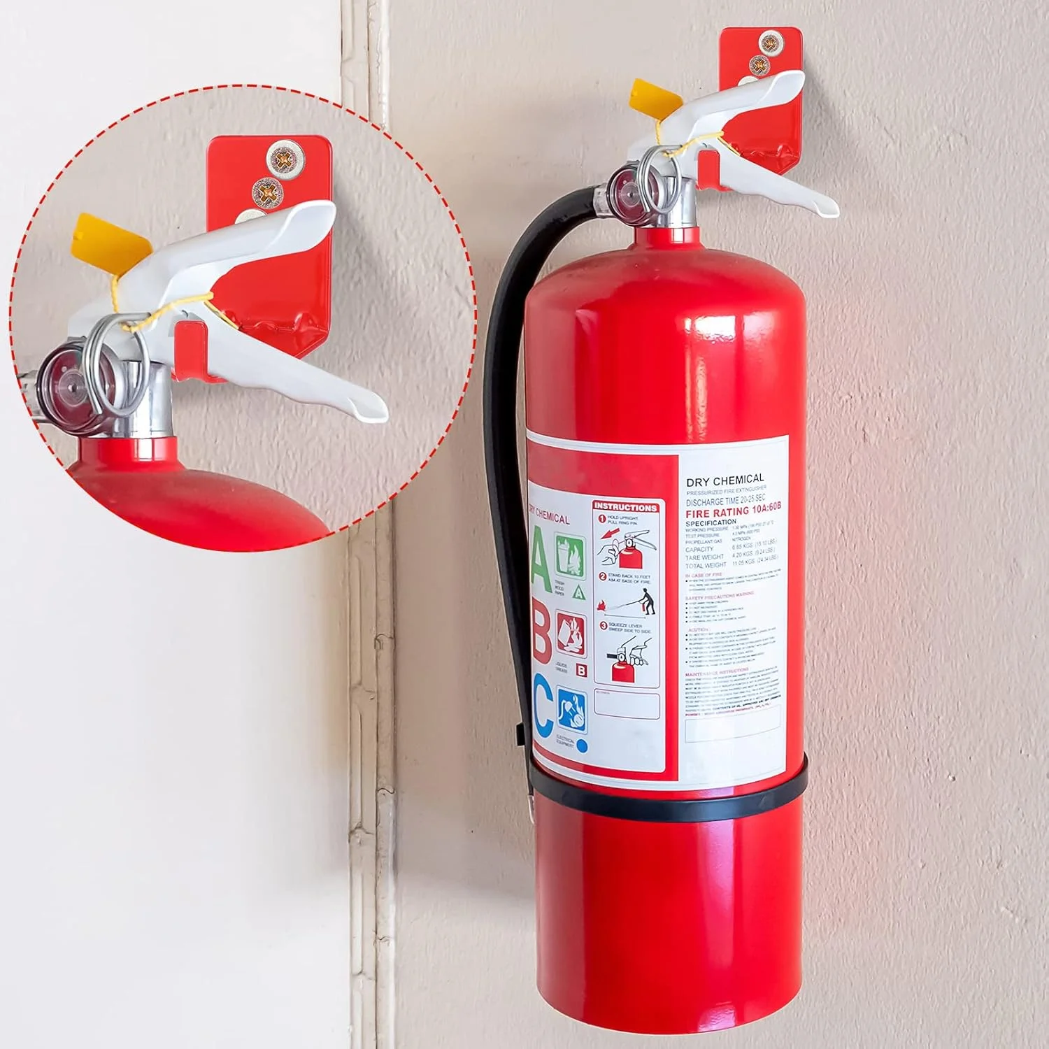 ست 12 عددی پایه نگهدارنده کپسول آتش نشانی و علامت هشدار چسبی - 6 قلاب دیواری، 6 استیکر ایمنی شب تاب - براکت جهانی برای انواع مختلف