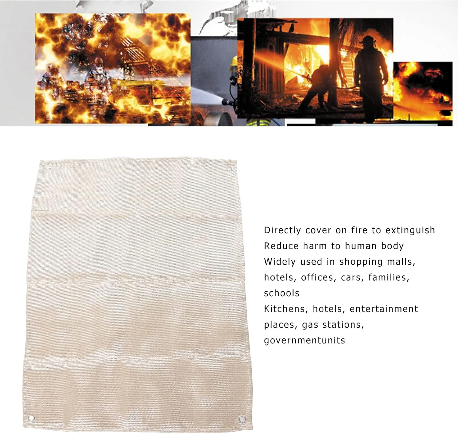 پتوی ضد حریق 60 در 81 سانتی متر، پتوی ایمنی آتش نشانی از جنس الیاف شیشه ای، پتوی محافظ مقاوم در برابر حرارت بالا و ضد شعله اضطراری