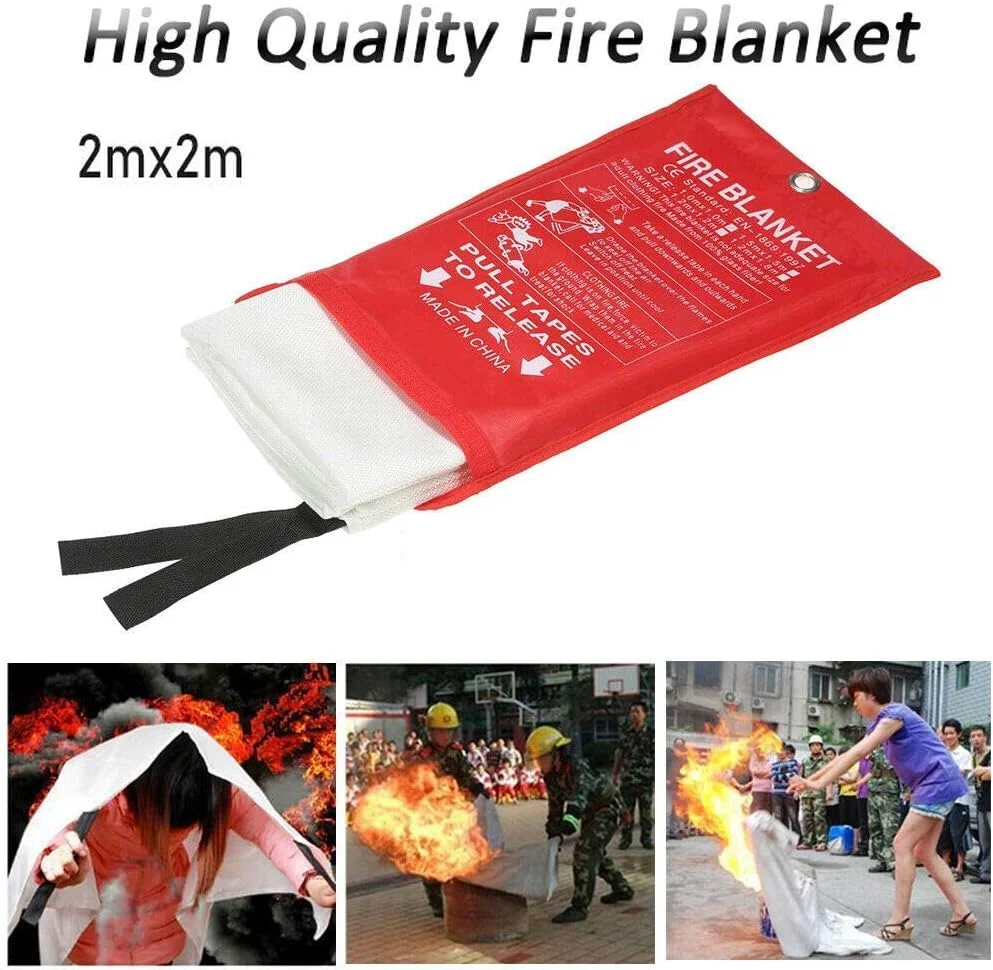 پتوی اطفاء حریق، پتوی ایمنی آتش نشانی اضطراری در صورت رهایی سریع با حلقه (2 متر در 2 متر) ایده آل برای آشپزخانه، شومینه منزل، ماشین