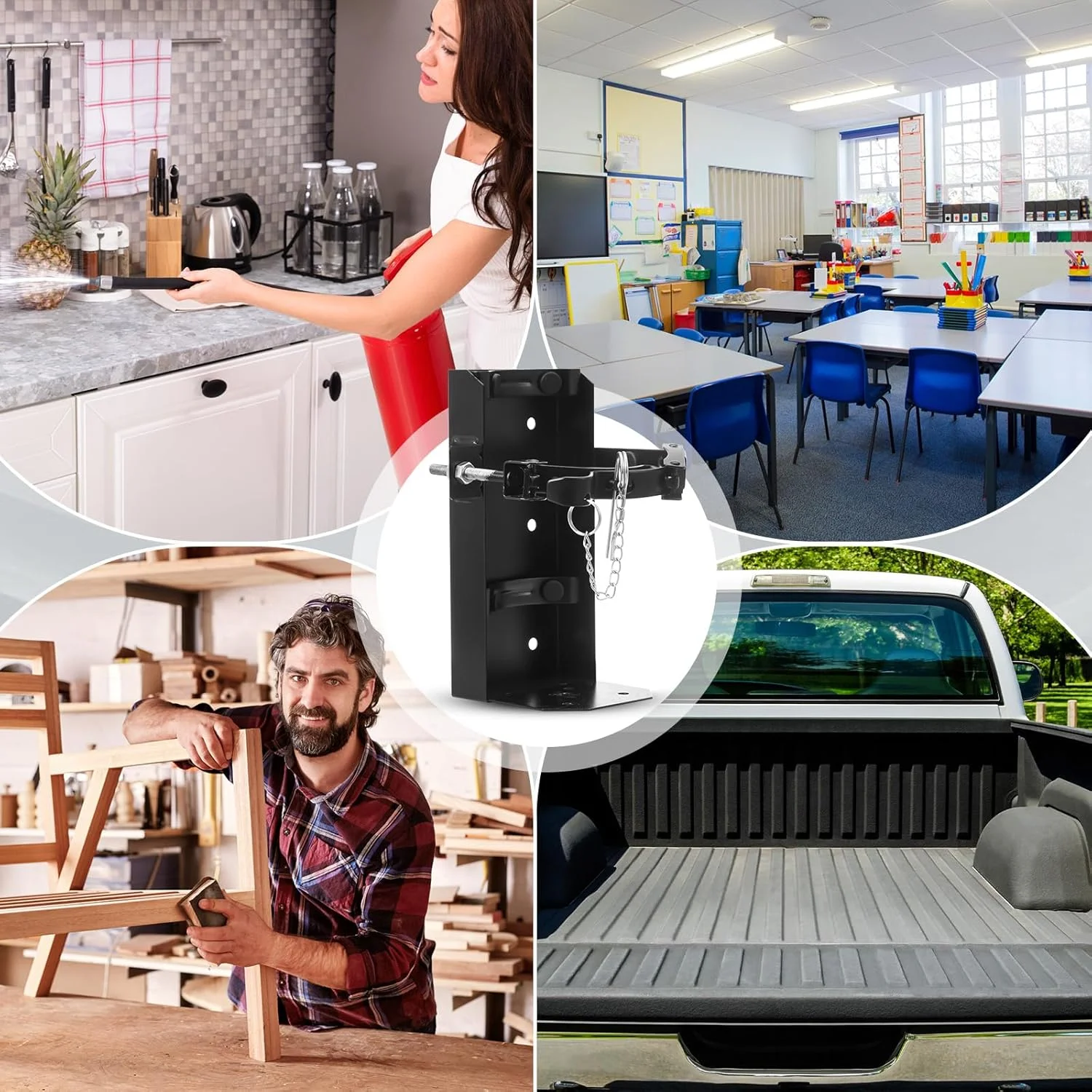 نگهدارنده کپسول آتش نشانی فلزی زونون، مناسب برای نصب دیواری در خانه، خودرو و کامیون، سایز کوچک، متوسط و بزرگ، مشکی (مناسب برای کپسول 4.5 کیلوگرمی)