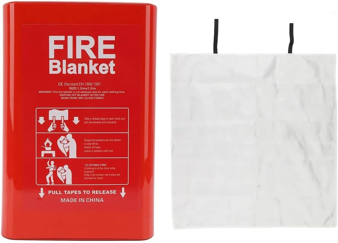 پتو اطفاء حریق YU WELL برای خاموش کردن اضطراری آتش، لایه بندی شده با فایبرگلاس، پوشش 100% مقاوم در برابر آتش برای خانه، آشپزخانه، اداره، محیط های صنعتی و تجاری. (1 عدد، جعبه سخت 4ft X 4ft)