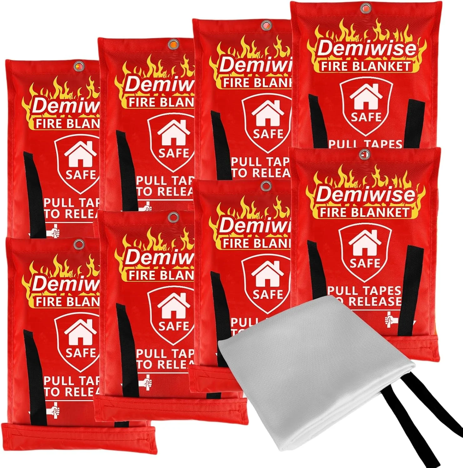 پتوهای آتش نشانی Demiwise برای خانه و آشپزخانه، بسته 8 عددی 40"x40" پتوهای ایمنی آتش نشانی اضطراری برای افراد، خانه، ماشین، دفتر، انبار، ایمنی بقا در شرایط اضطراری
