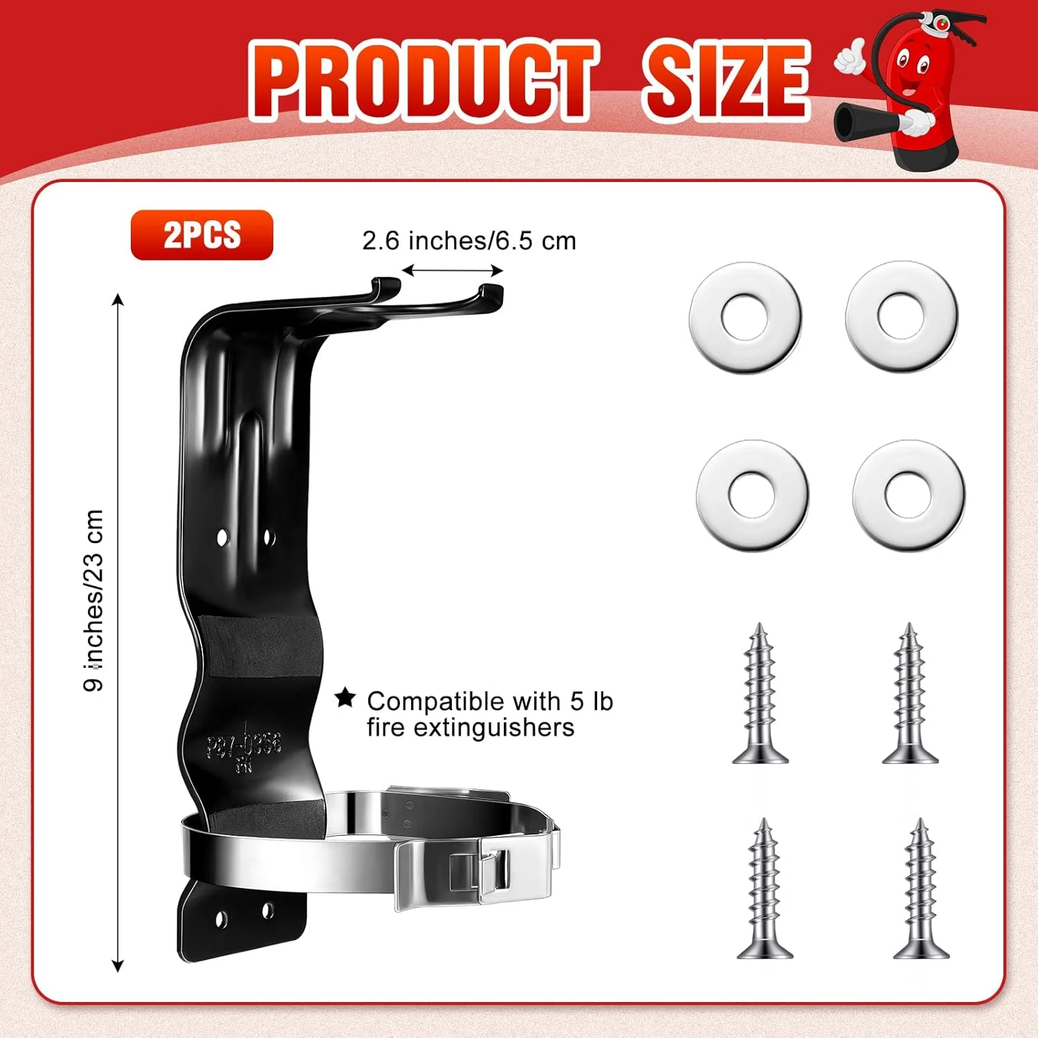 بسته 2 عددی بست نگهدارنده کپسول آتش نشانی Therwen، پایه دیواری استیل ضد زنگ 5 پوندی برای کپسول آتش نشانی، مناسب برای خانه، کامیون، خودرو، مشکی