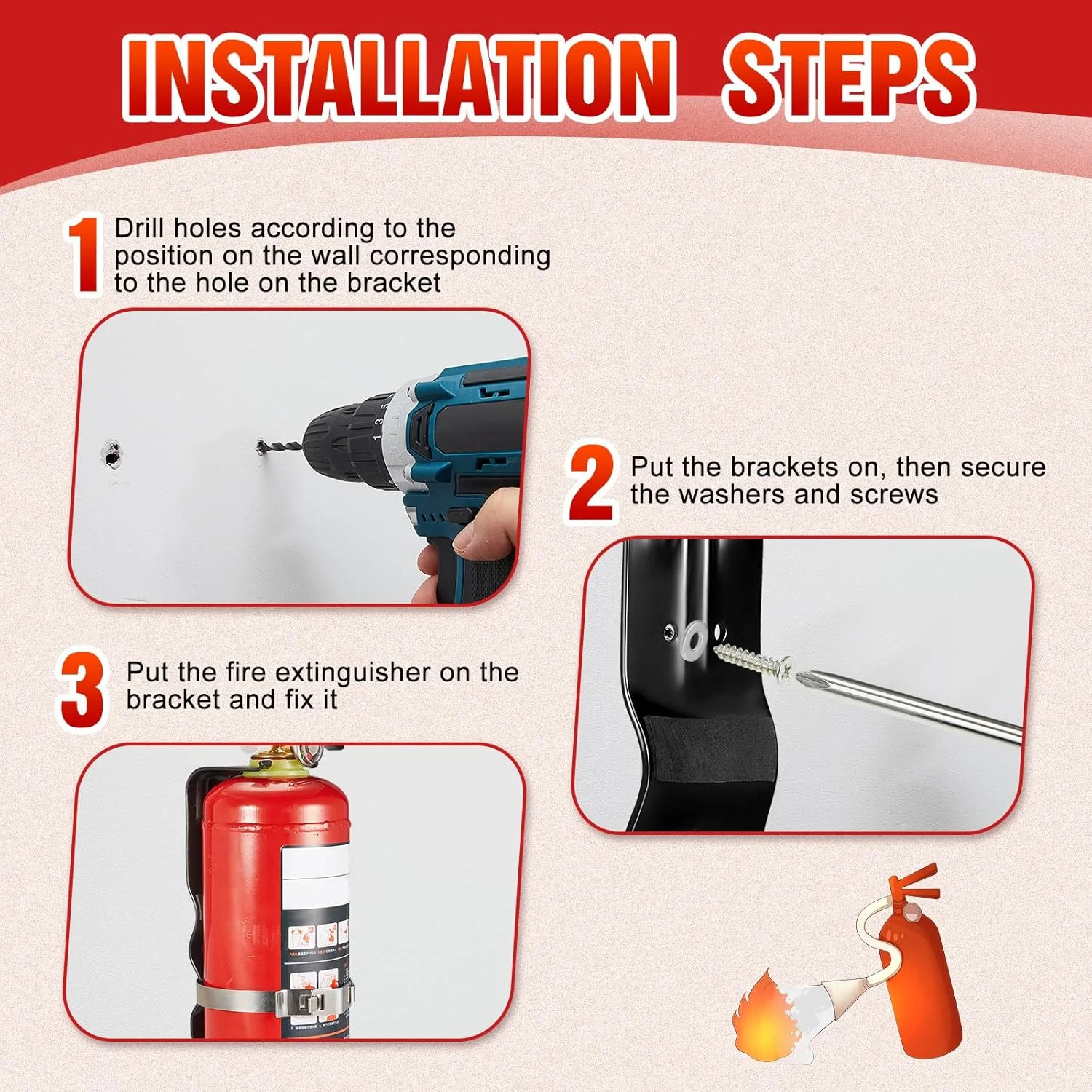 بسته 2 عددی بست نگهدارنده کپسول آتش نشانی Therwen، پایه دیواری استیل ضد زنگ 5 پوندی برای کپسول آتش نشانی، مناسب برای خانه، کامیون، خودرو، مشکی