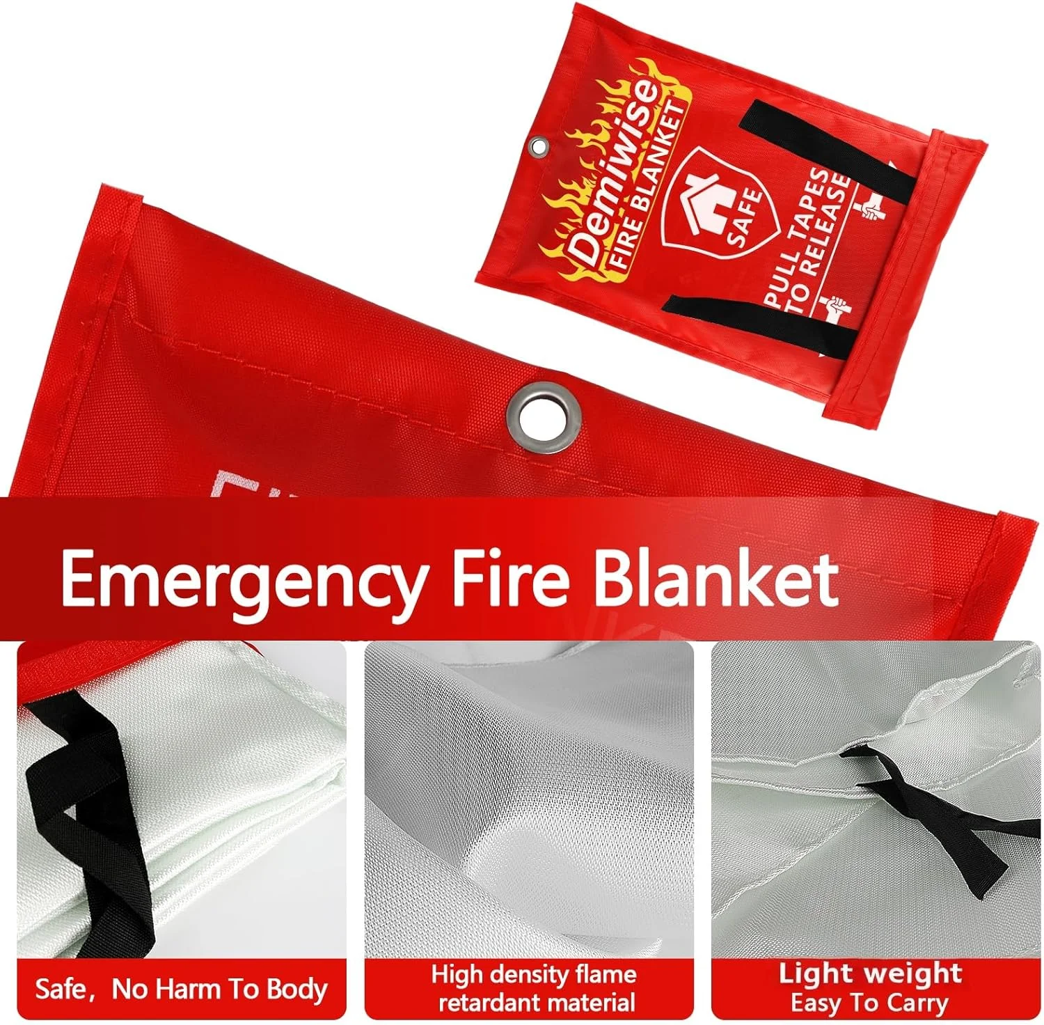 پتوهای آتش نشانی Demiwise برای خانه و آشپزخانه، بسته 8 عددی 40"x40" پتوهای ایمنی آتش نشانی اضطراری برای افراد، خانه، ماشین، دفتر، انبار، ایمنی بقا در شرایط اضطراری