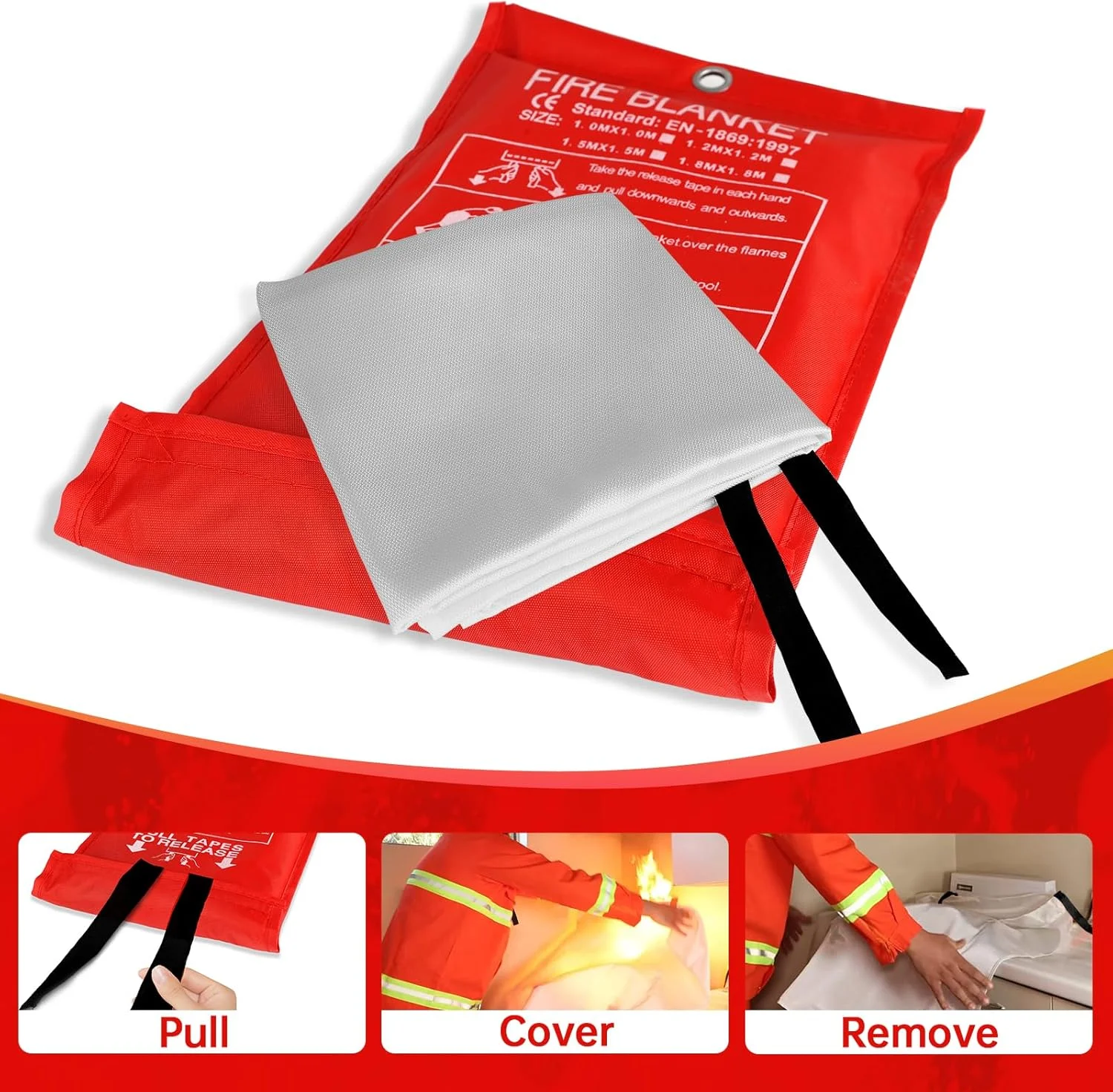 پتوهای آتش نشانی Demiwise برای خانه و آشپزخانه، بسته 8 عددی 40"x40" پتوهای ایمنی آتش نشانی اضطراری برای افراد، خانه، ماشین، دفتر، انبار، ایمنی بقا در شرایط اضطراری