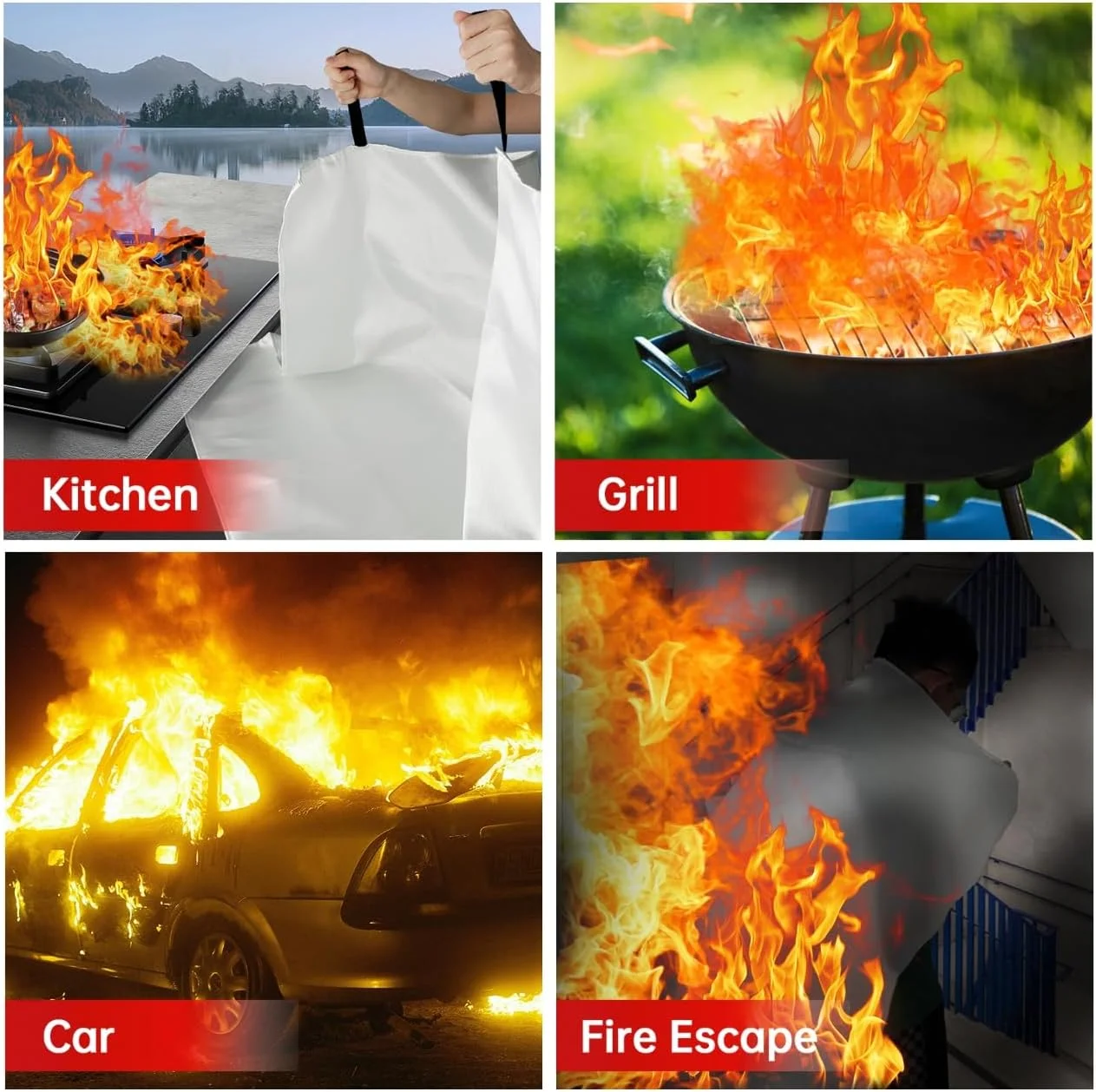 پتوهای آتش نشانی Demiwise برای خانه و آشپزخانه، بسته 8 عددی 40"x40" پتوهای ایمنی آتش نشانی اضطراری برای افراد، خانه، ماشین، دفتر، انبار، ایمنی بقا در شرایط اضطراری