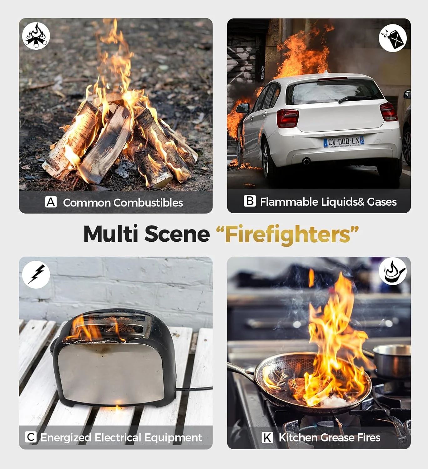 بسته 2 عددی خاموش کننده آتش AmzBoom با براکت نصب برای خانه، آشپزخانه، کباب پز - اسپری آئروسل کوچک قابل حمل A، B، C، K - 8 در 1 - جلوگیری از اشتعال مجدد