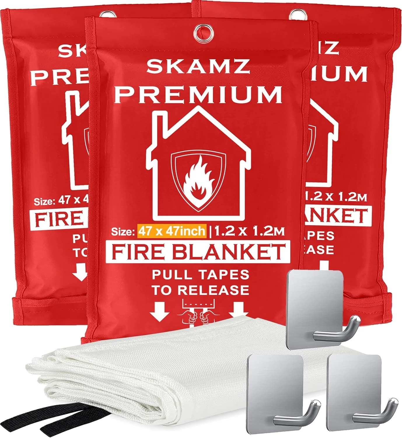 SKAMZ پتوی آتش نشانی ممتاز | اضطراری | آشپزخانه | حفاظت ایمنی سرکوب | بقای اضطراری | پتوی آتش نشانی فایبرگلاس بسته 3 عددی برای ماشین، دفتر، هتل 100x100 سانتی متر