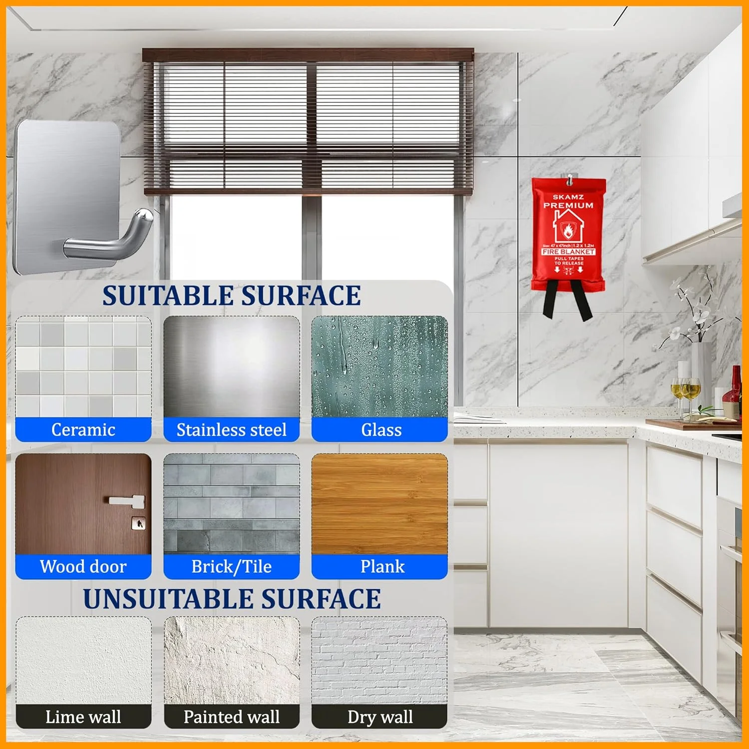 SKAMZ پتوی آتش نشانی ممتاز | اضطراری | آشپزخانه | حفاظت ایمنی سرکوب | بقای اضطراری | پتوی آتش نشانی فایبرگلاس بسته 3 عددی برای ماشین، دفتر، هتل 100x100 سانتی متر