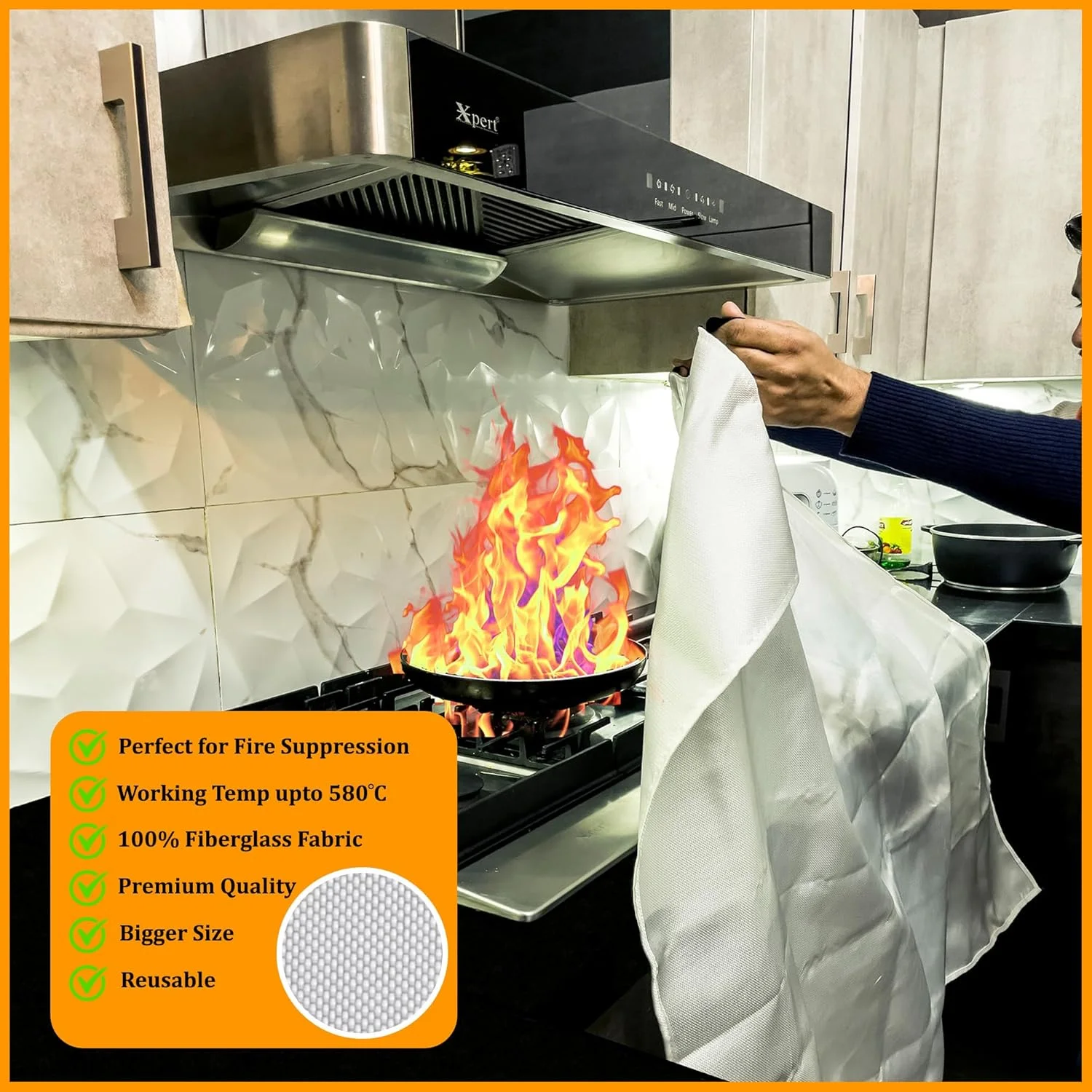 SKAMZ پتوی آتش نشانی ممتاز | اضطراری | آشپزخانه | حفاظت ایمنی سرکوب | بقای اضطراری | پتوی آتش نشانی فایبرگلاس بسته 3 عددی برای ماشین، دفتر، هتل 100x100 سانتی متر